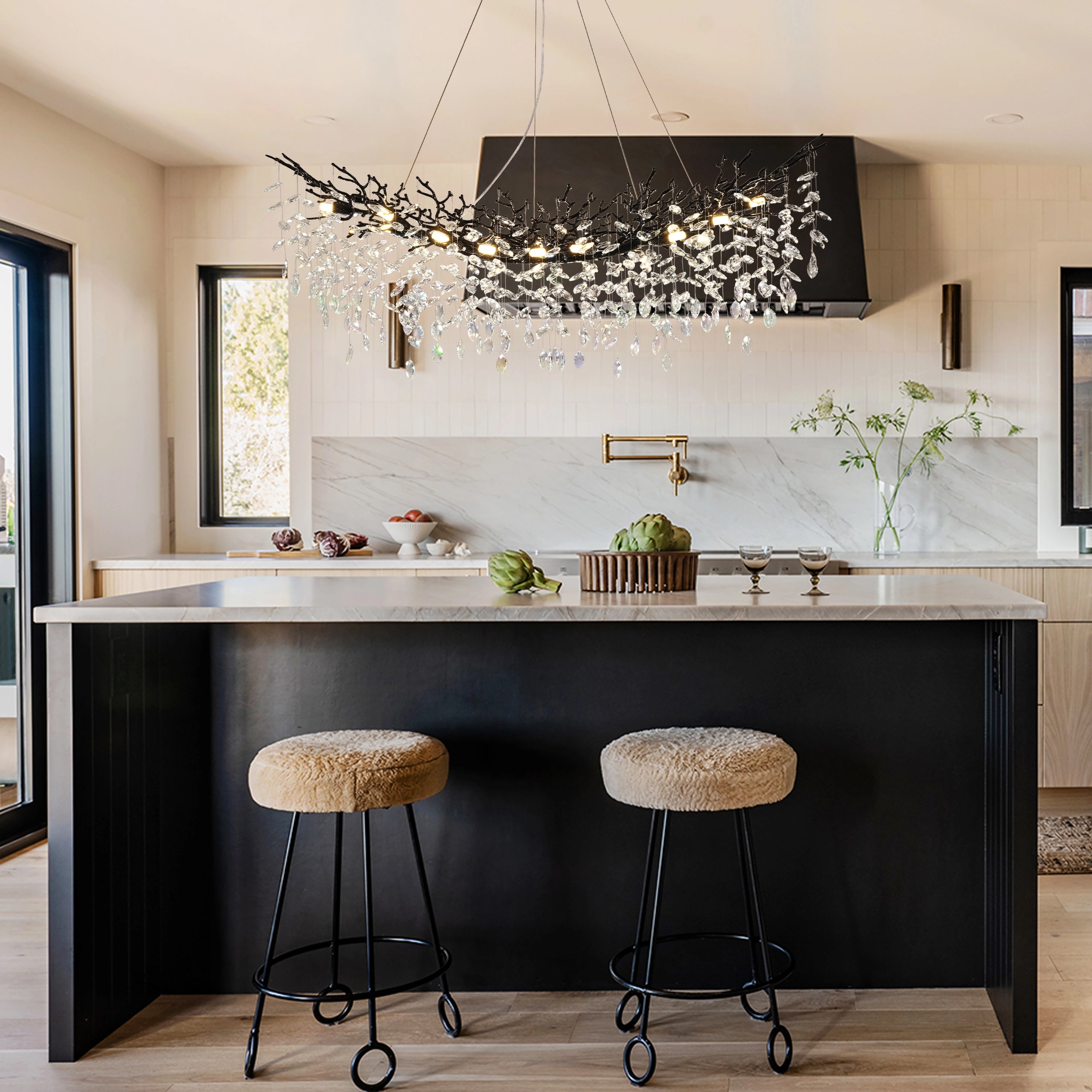 Frostleaf Kristall-Kaskaden-Baumzweig-Linear-Kronleuchter 55"