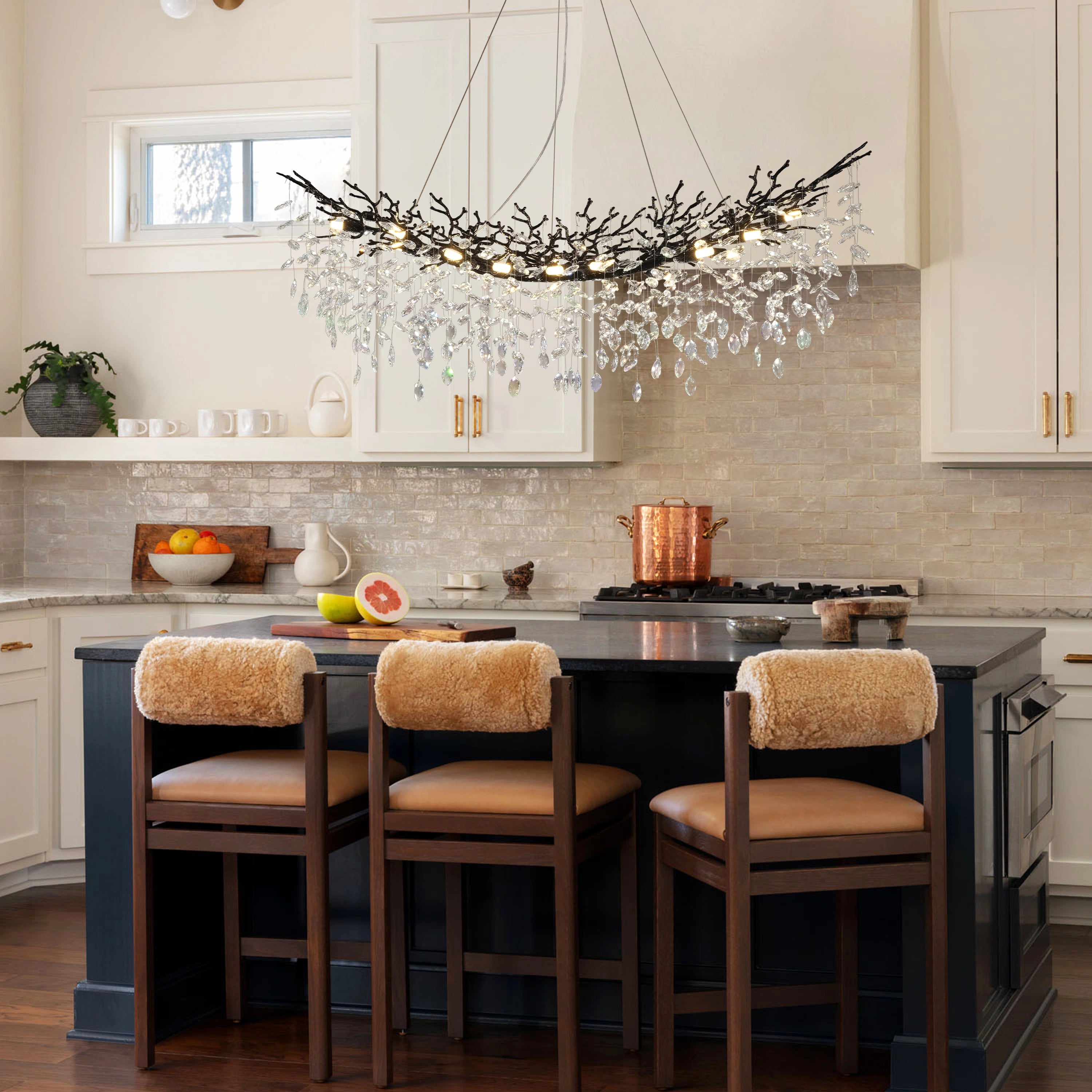 Frostleaf Kristall-Kaskaden-Baumzweig-Linear-Kronleuchter 55"