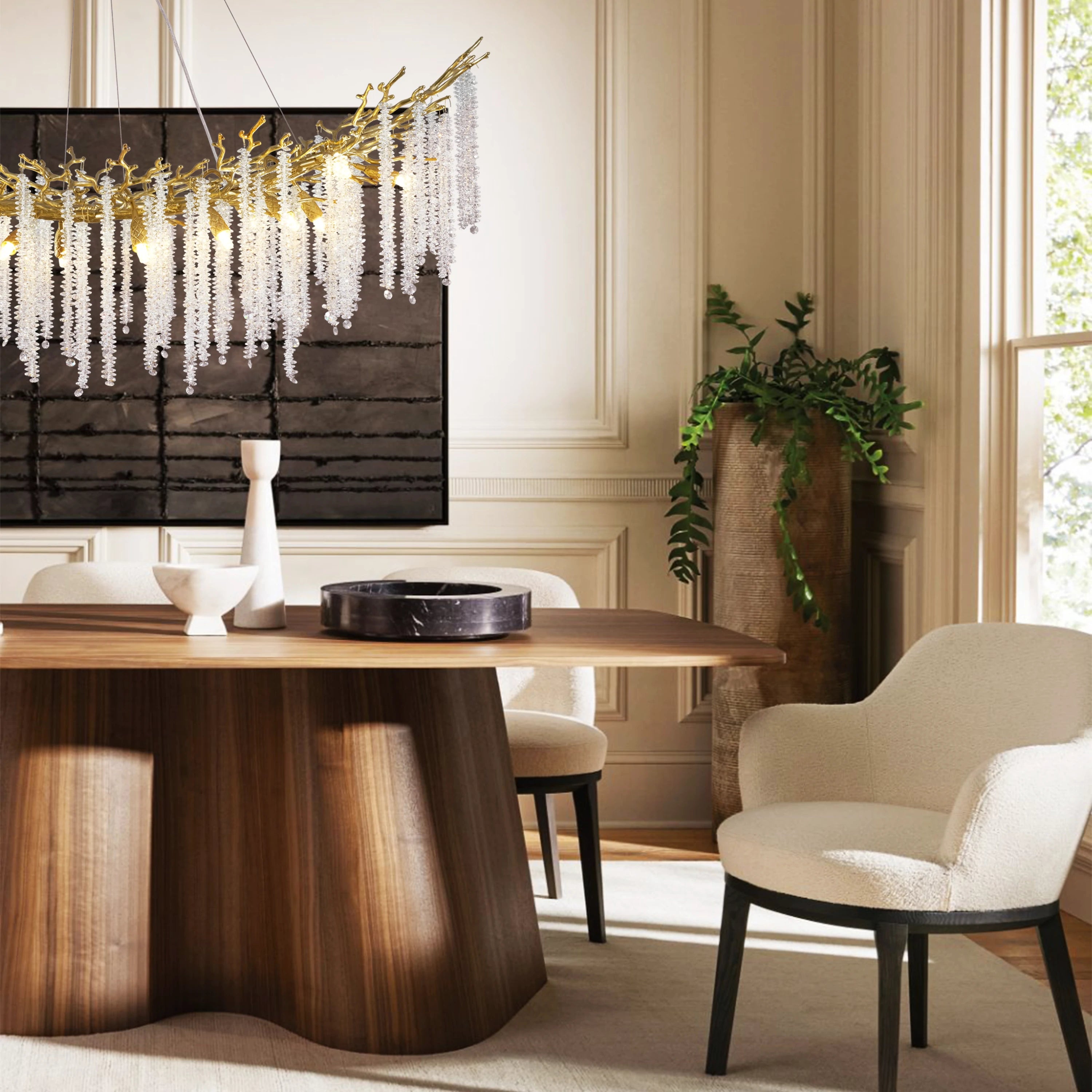 Snow Tree Branches Linear Chandelier 55''L#Finish_Gold