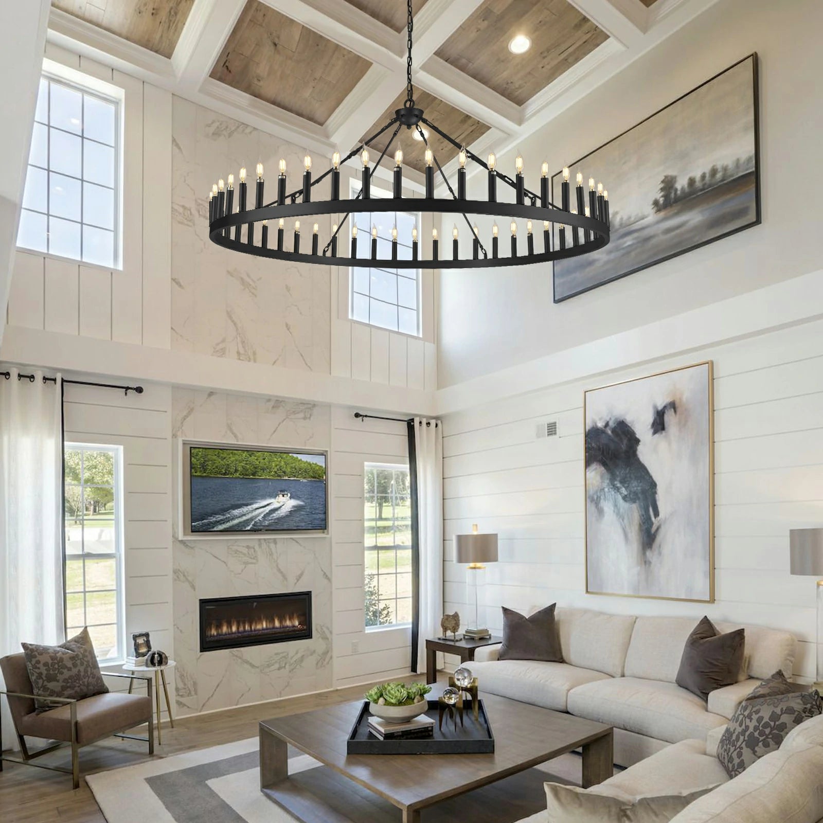 Runder Kronleuchter mit Wagenradkerze, 163 cm