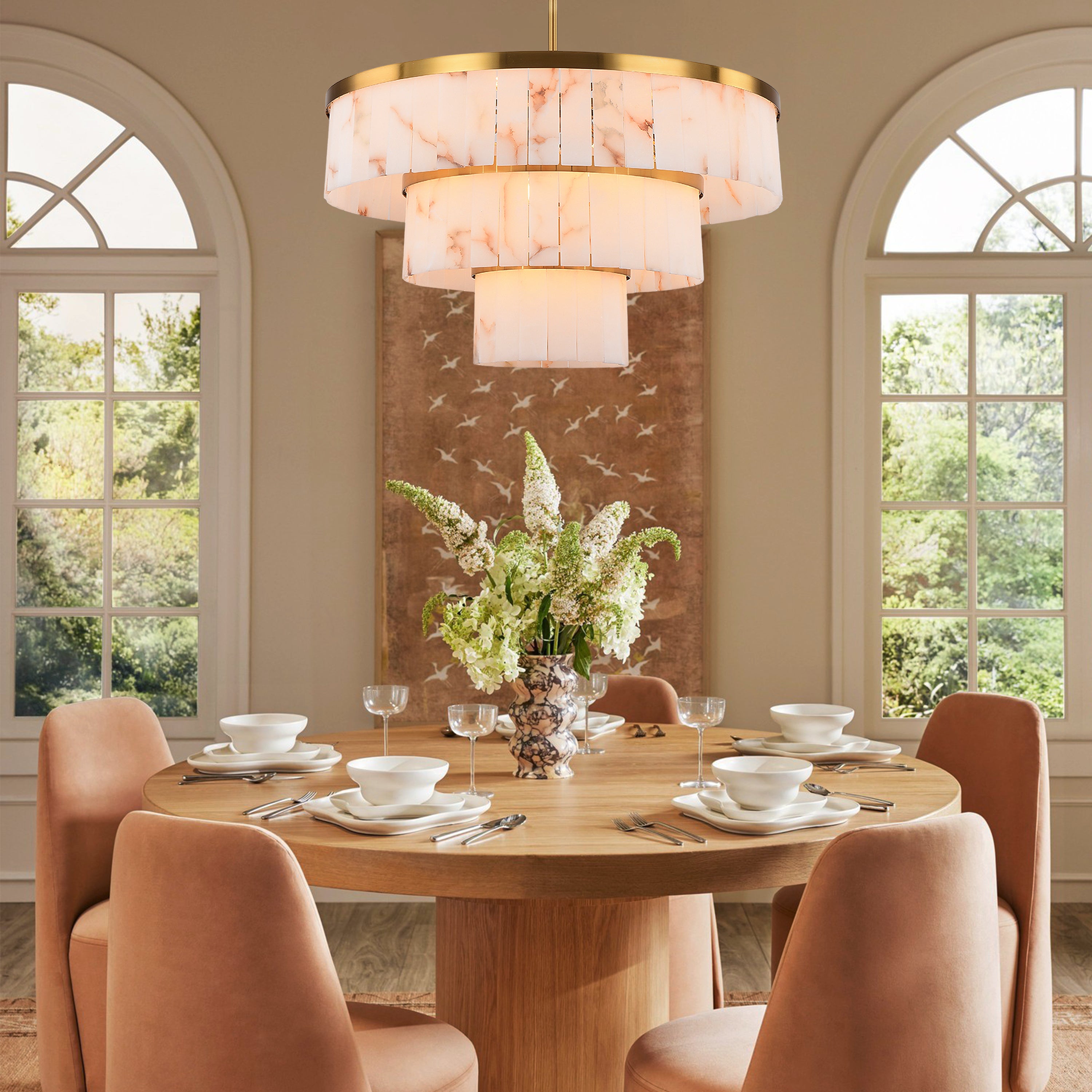 Solmare Alabaster-Kronleuchter, rund, 86,4 cm