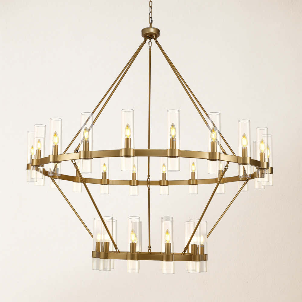 Cylora Glass Tube 2-Tier Round Chandelier 60"D#Finish_Gold