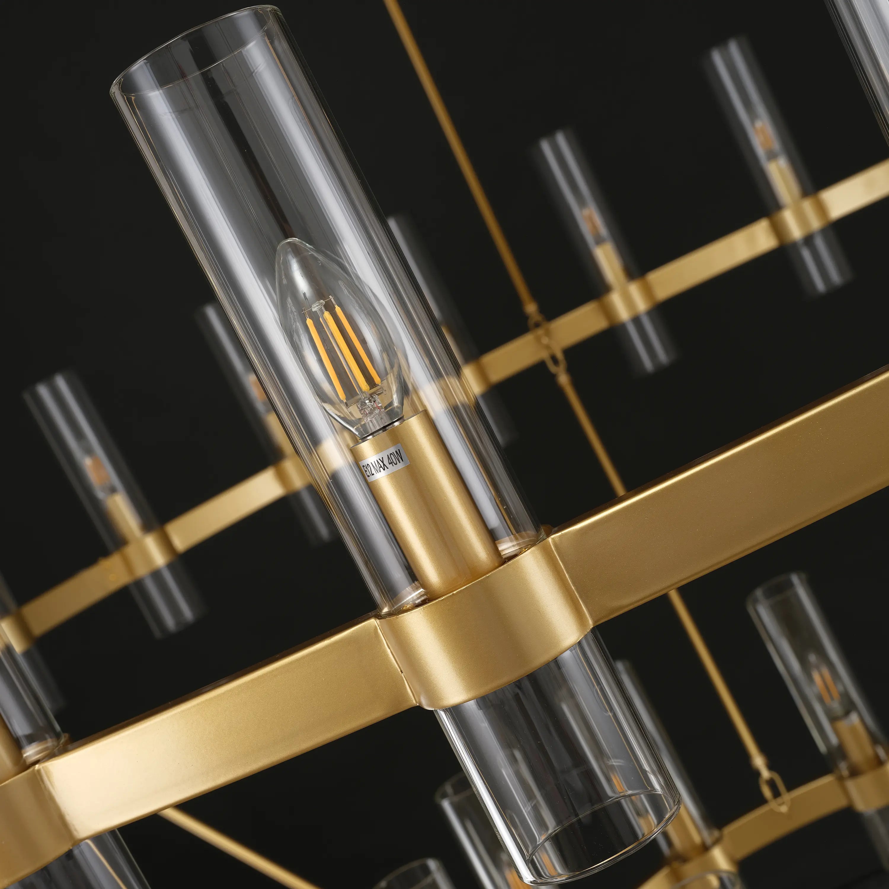 Cylora Glass Tube 2-Tier Round Chandelier 60"D#Finish_Gold