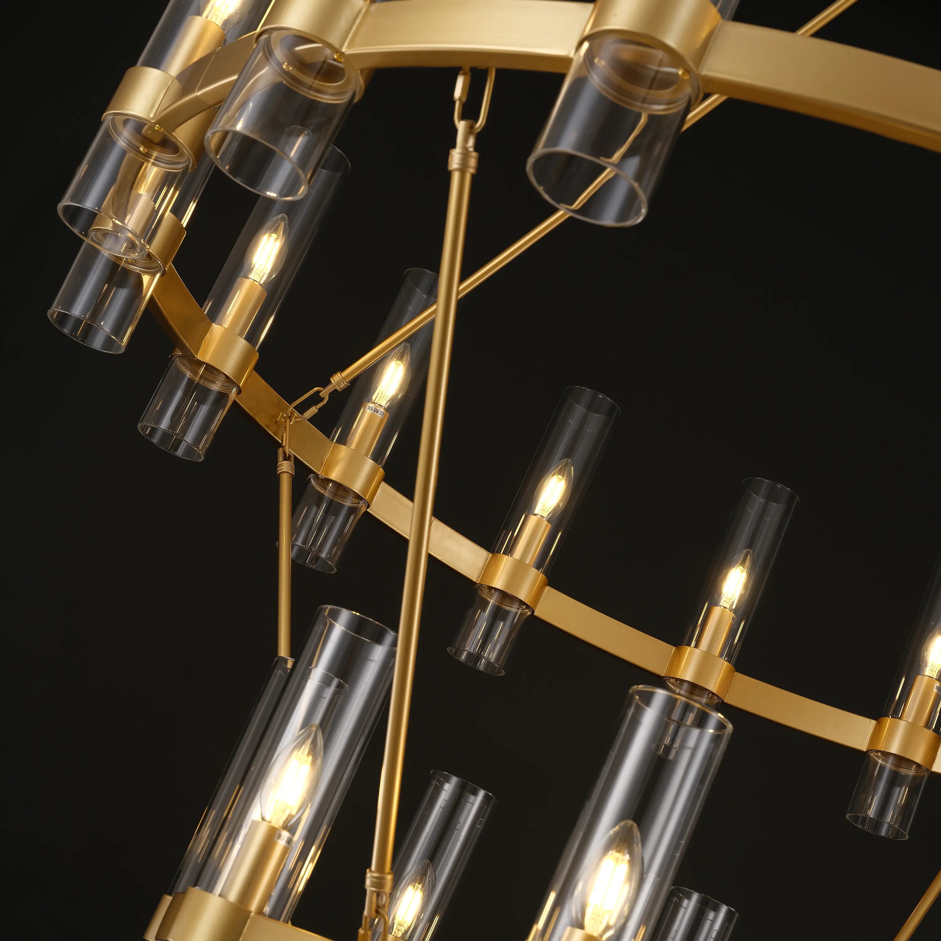 Cylora Glass Tube 2-Tier Round Chandelier 60"D#Finish_Gold