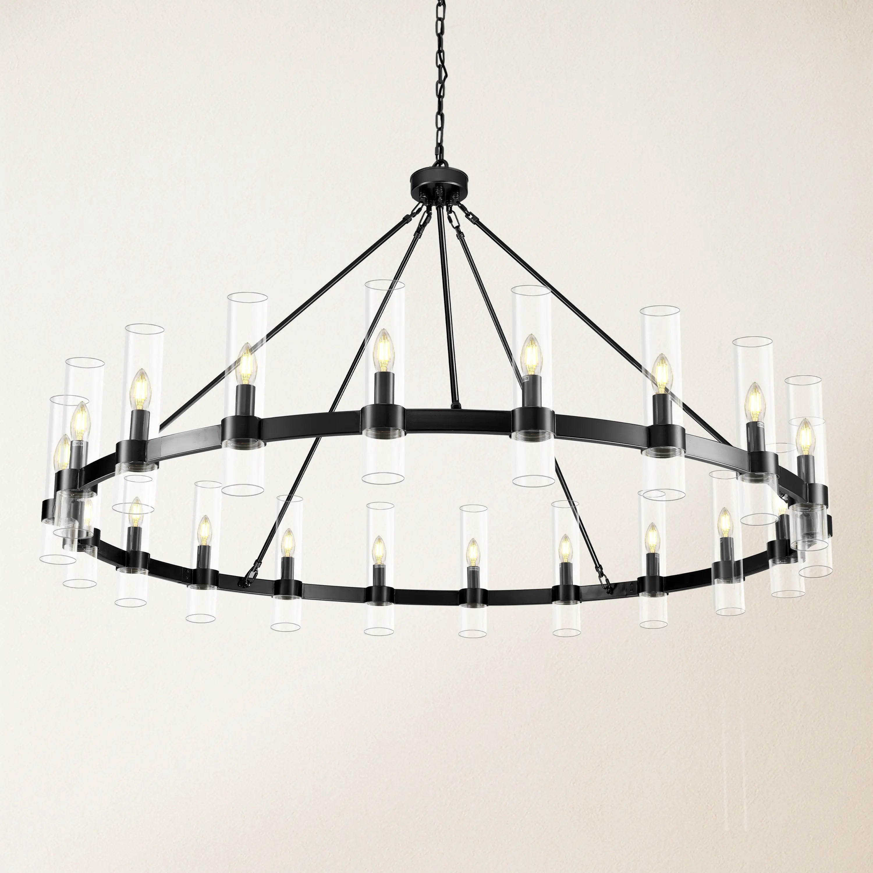 Cylora Kronleuchter mit runder Glasröhre und Kette, 152,4 cm