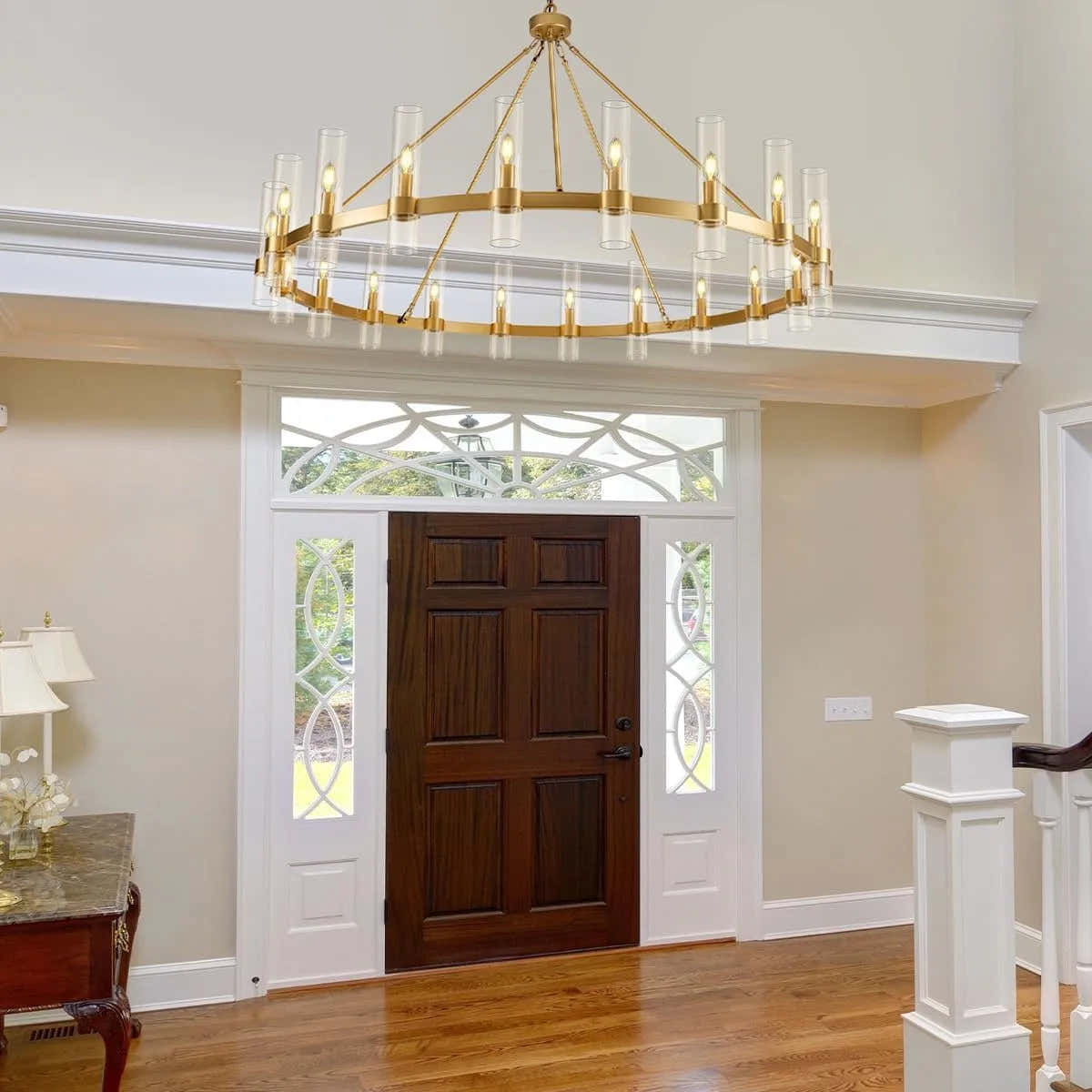 Cylora Glass Tube Round Chain Chandelier 60"D