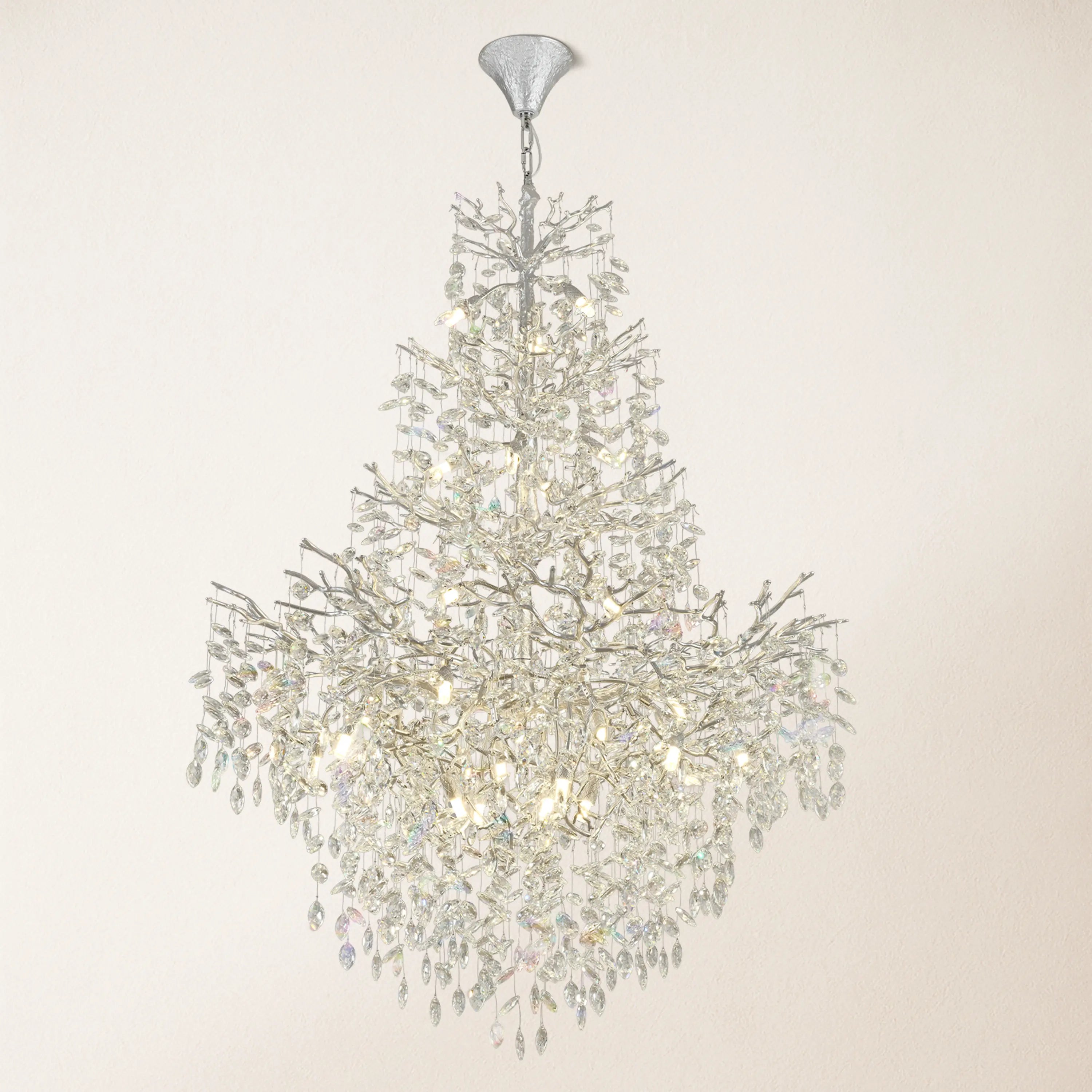 Frostleaf Crystal Cascade Grand Staircase Chandelier 65"H#Finish_Silver