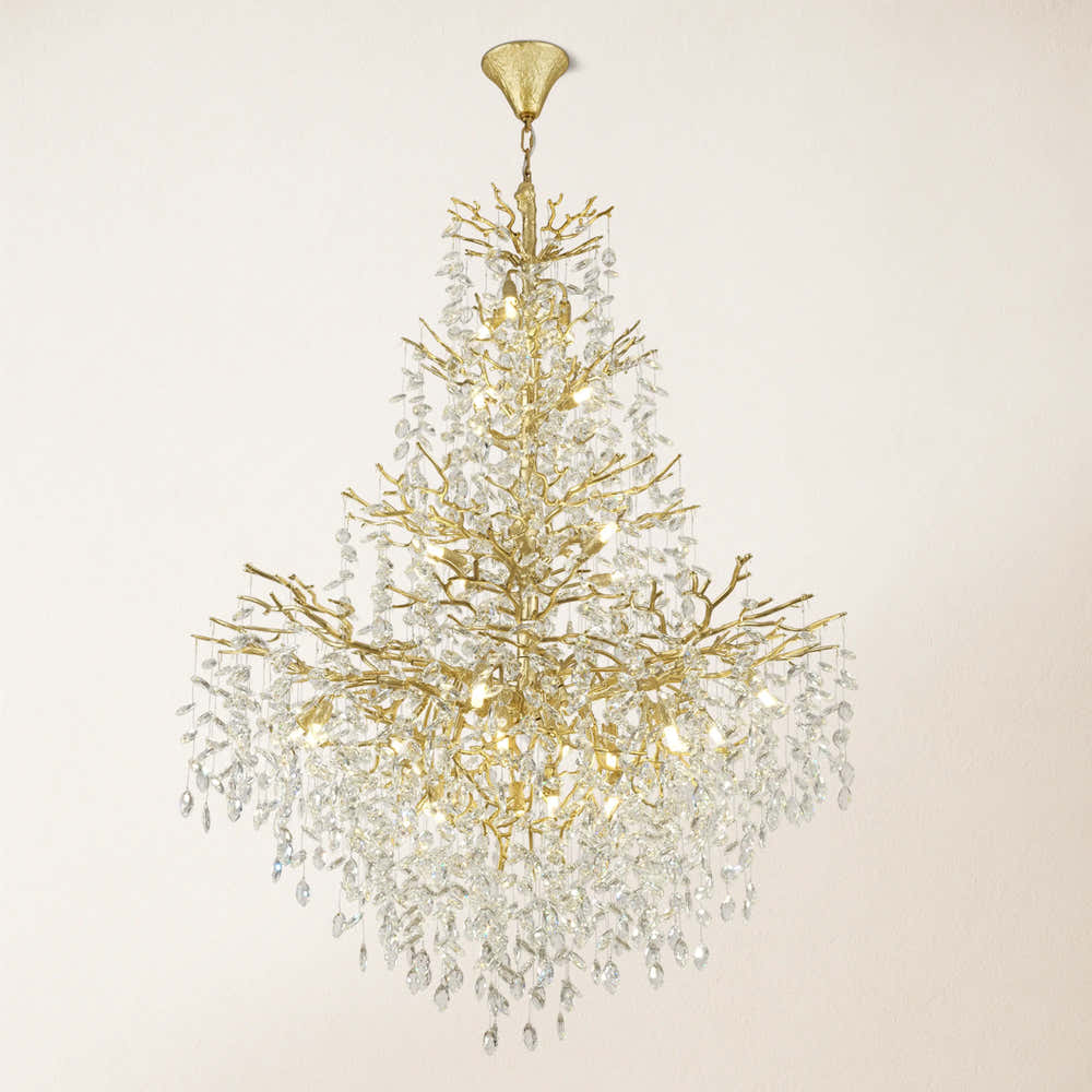 Frostleaf Crystal Cascade Grand Staircase Chandelier 65"H#Finish_Gold