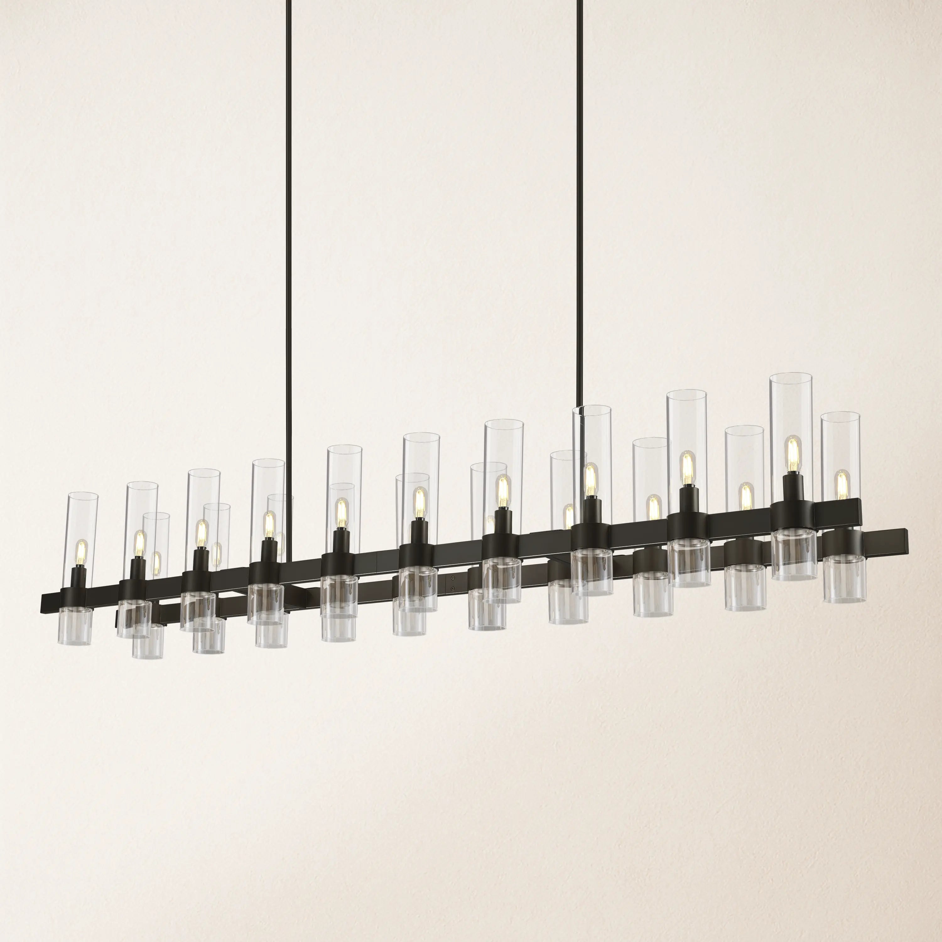 Cylora Glass Tube Rectangular Chandelier 68"W#Finish_Black
