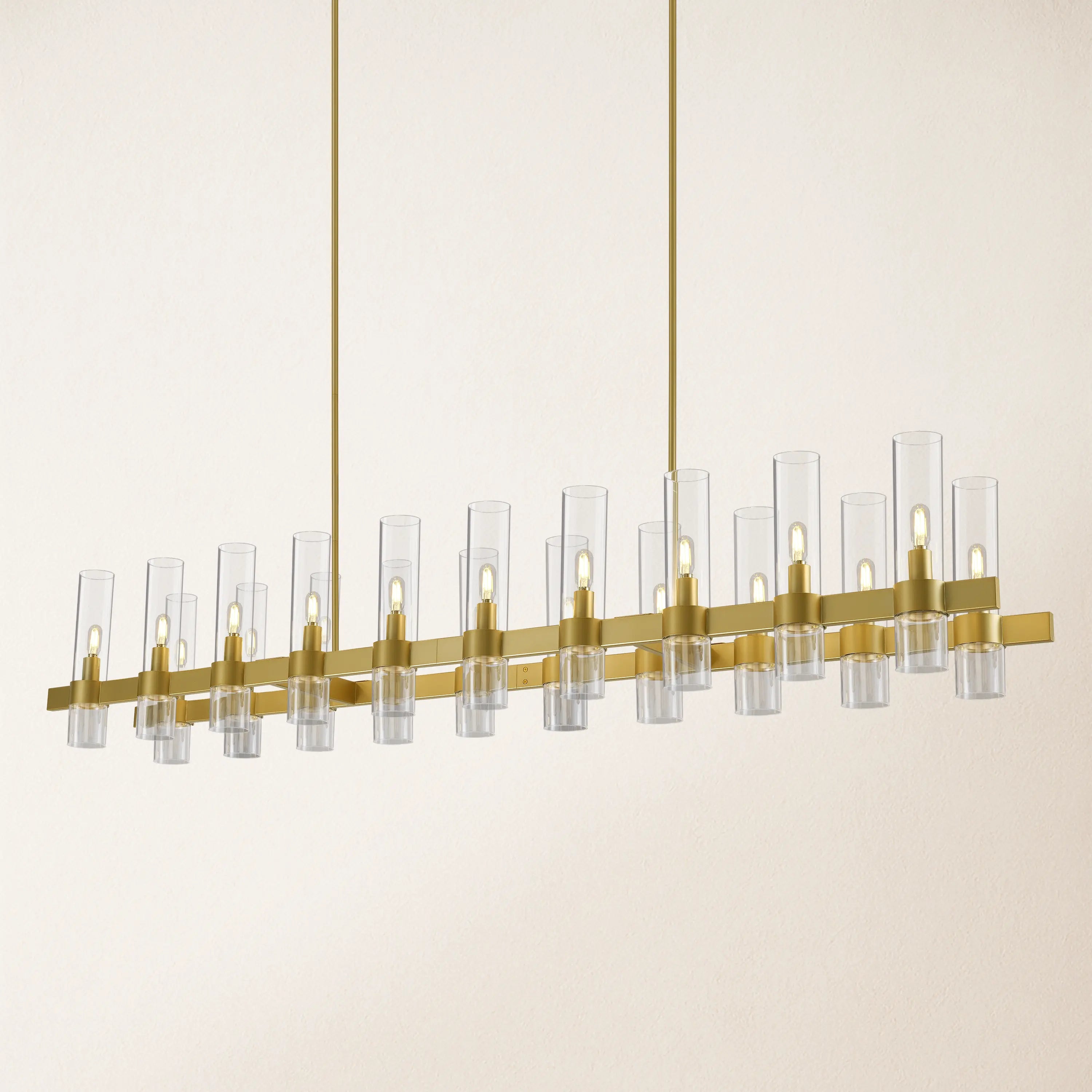 Cylora Glass Tube Rectangular Chandelier 68"W#Finish_Gold