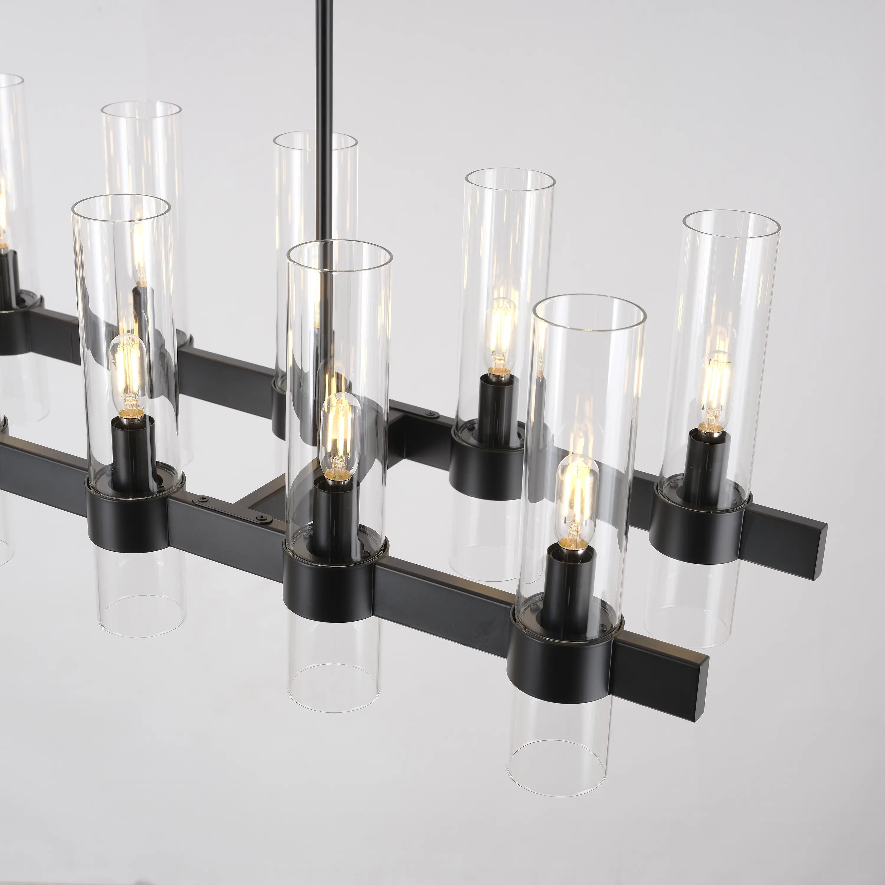 Cylora Glass Tube Rectangular Chandelier 68"W#Finish_Black