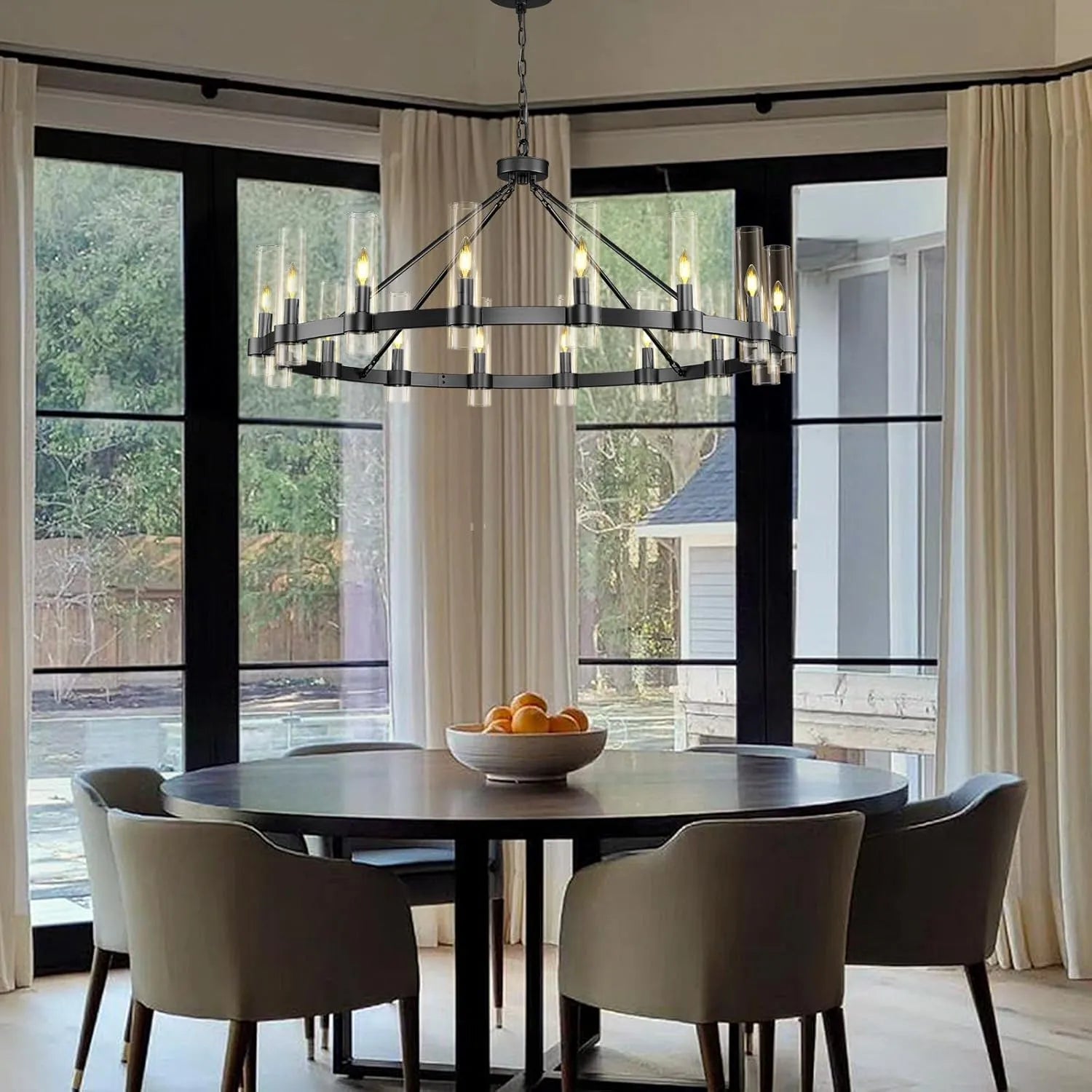 Cylora Glass Tube Round Chain Chandelier 60"D#Finish_Black