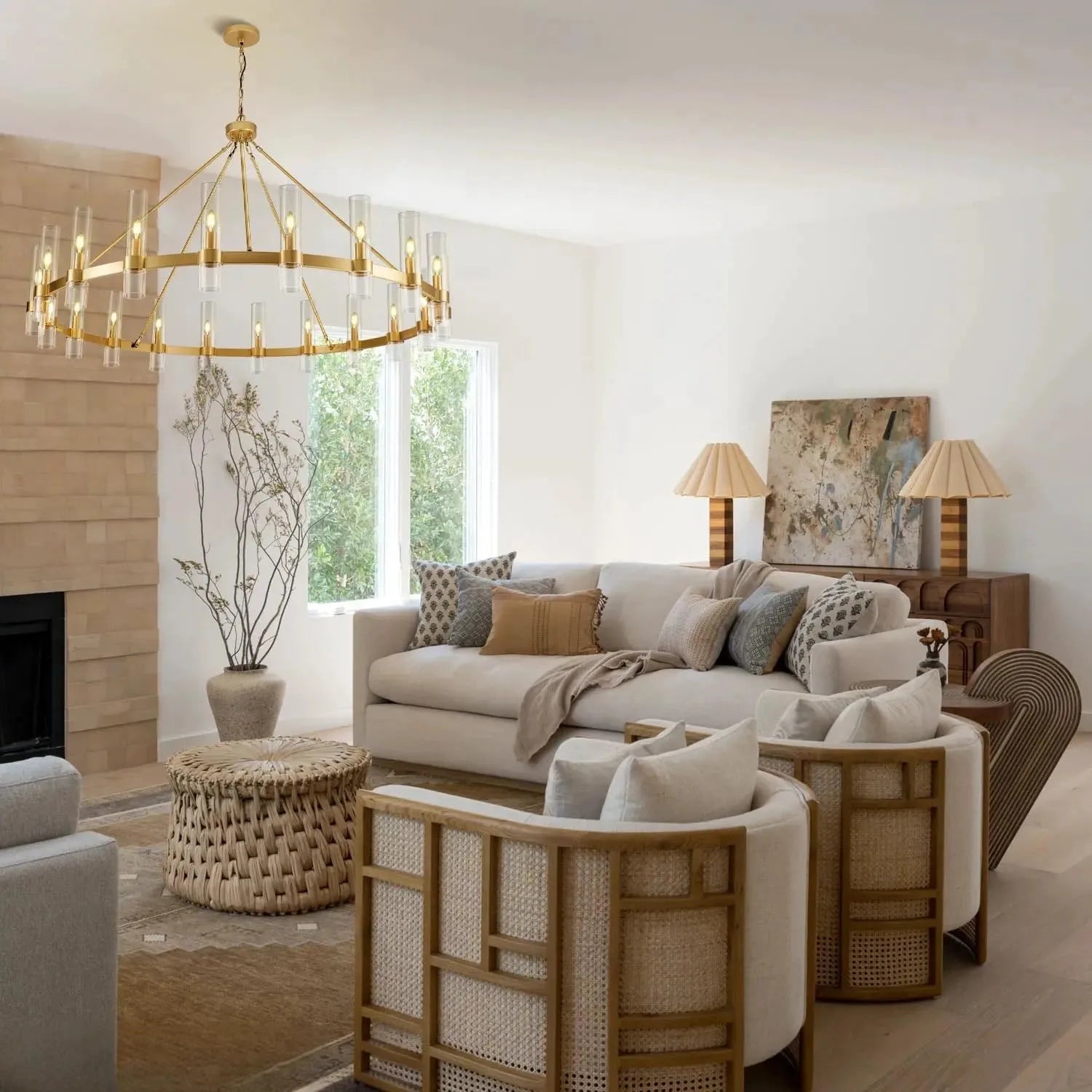 Cylora Glass Tube Round Chain Chandelier 60"D#Finish_Gold