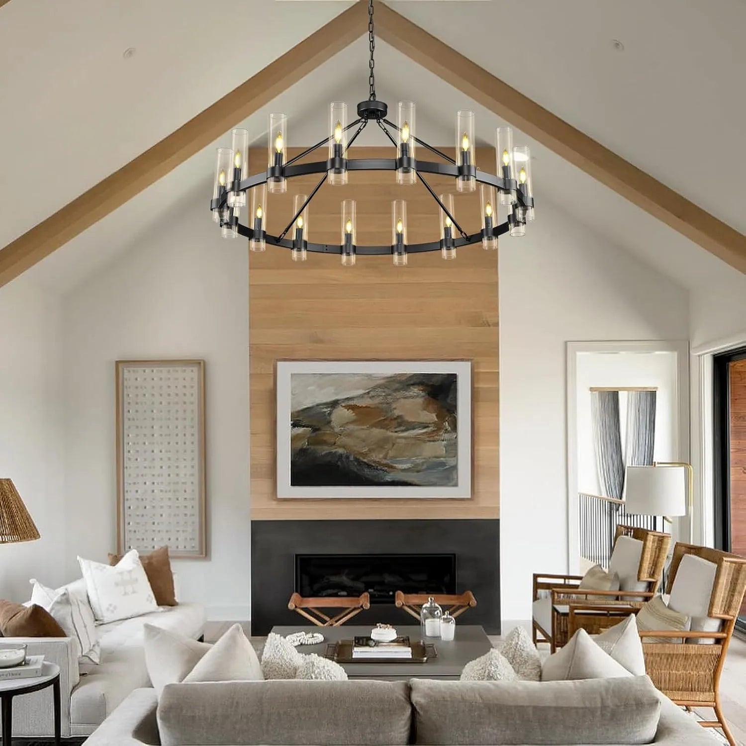 Cylora Glass Tube Round Chain Chandelier 60"D#Finish_Black