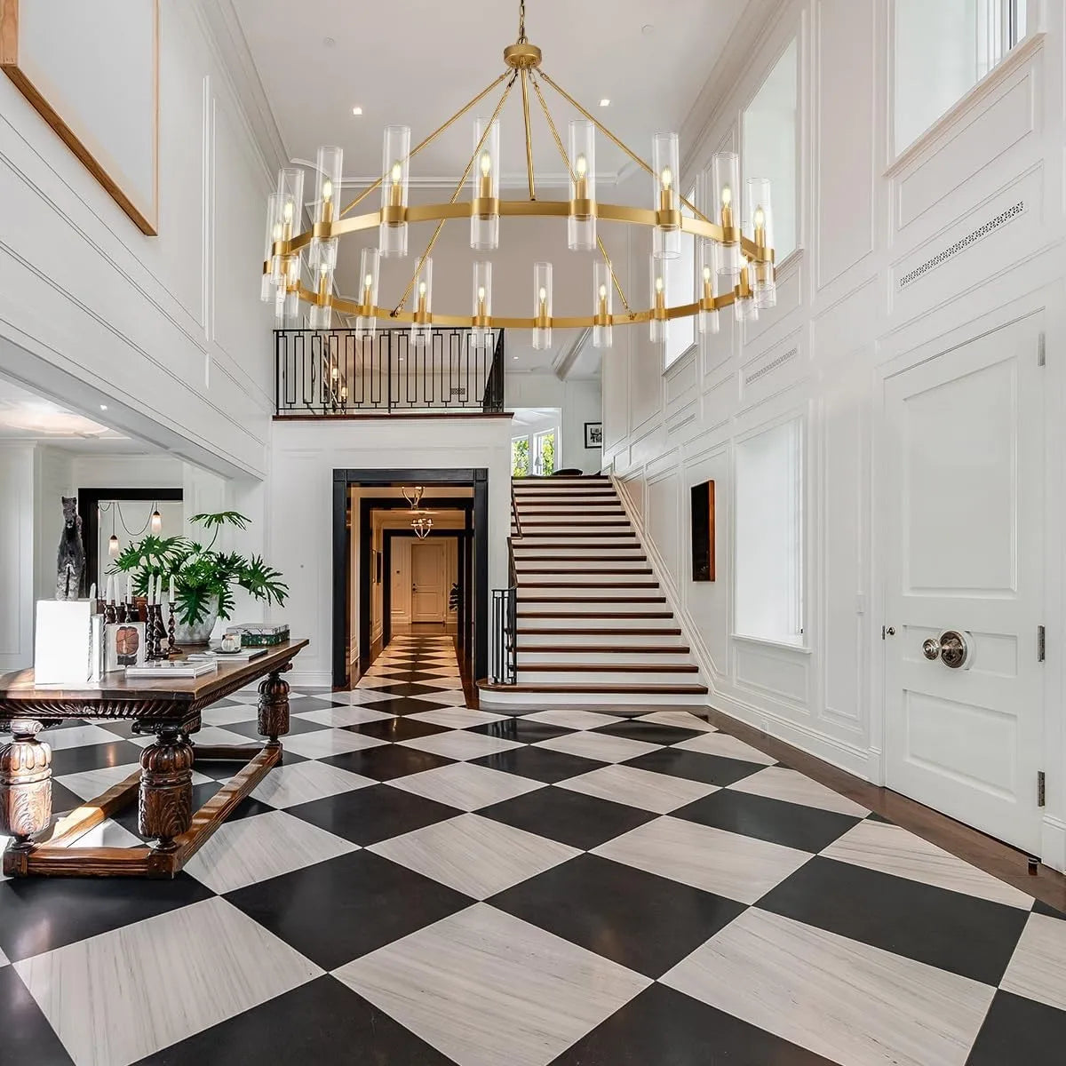 Cylora Glass Tube Round Chain Chandelier 60"D#Finish_Gold