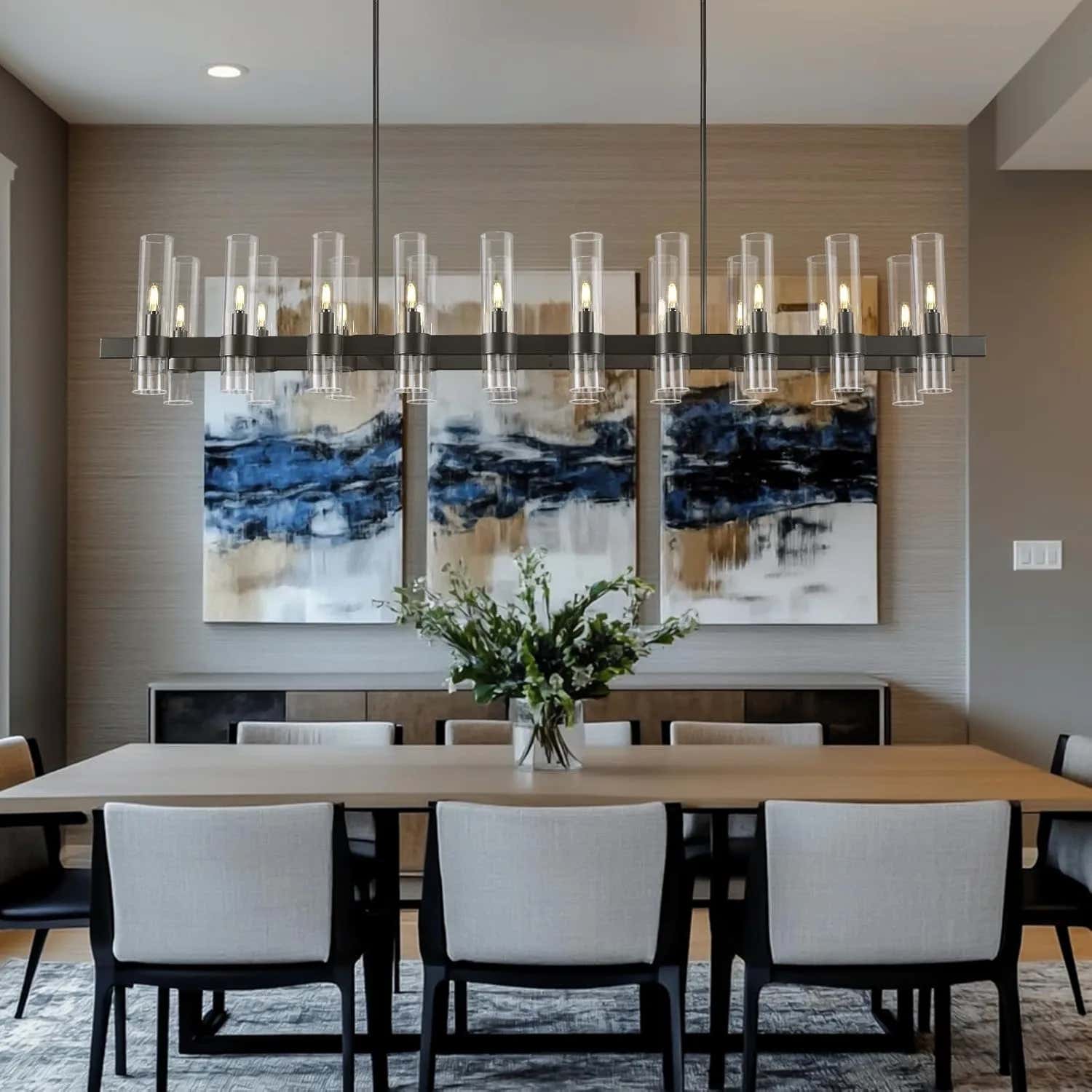 Cylora Glass Tube Rectangular Chandelier 68"W