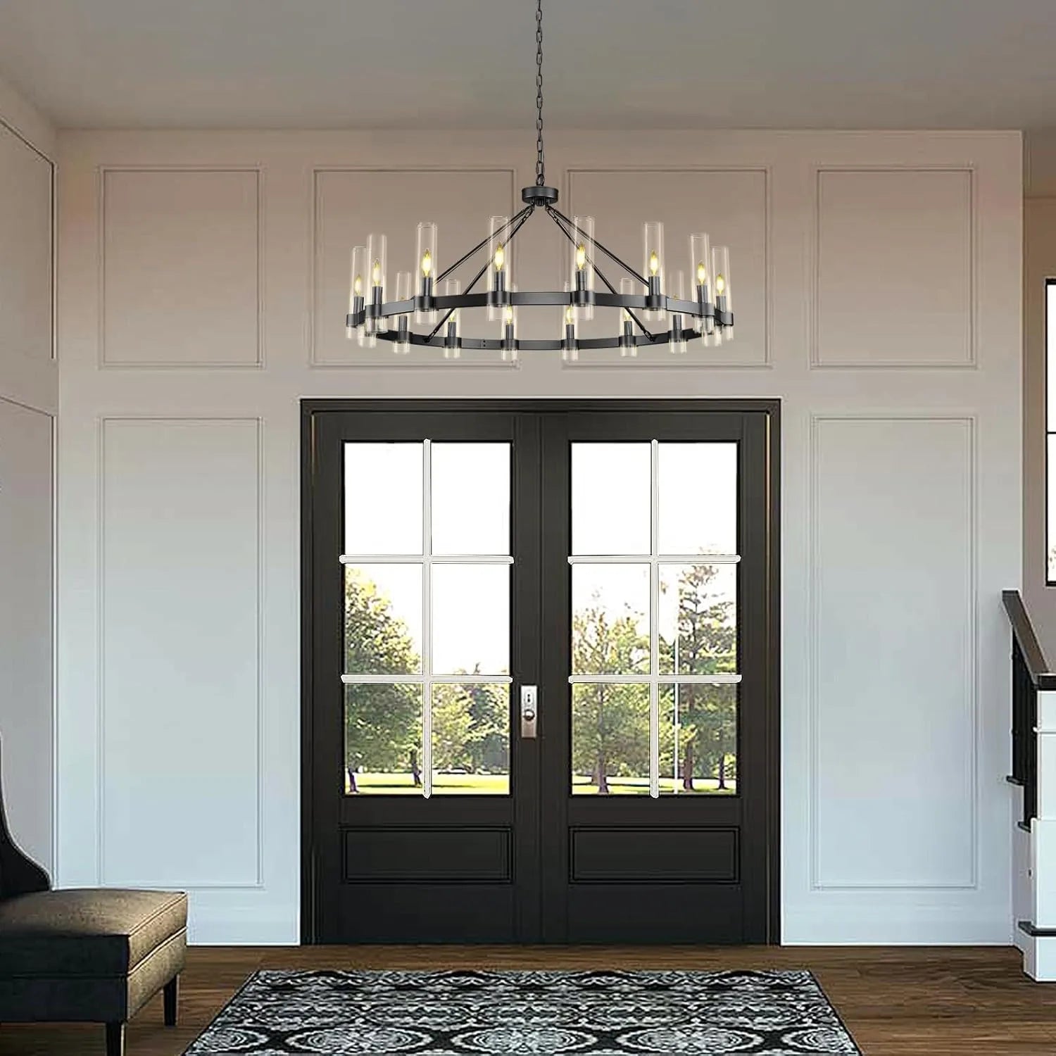 Cylora Glass Tube Round Chain Chandelier 60"D#Finish_Black