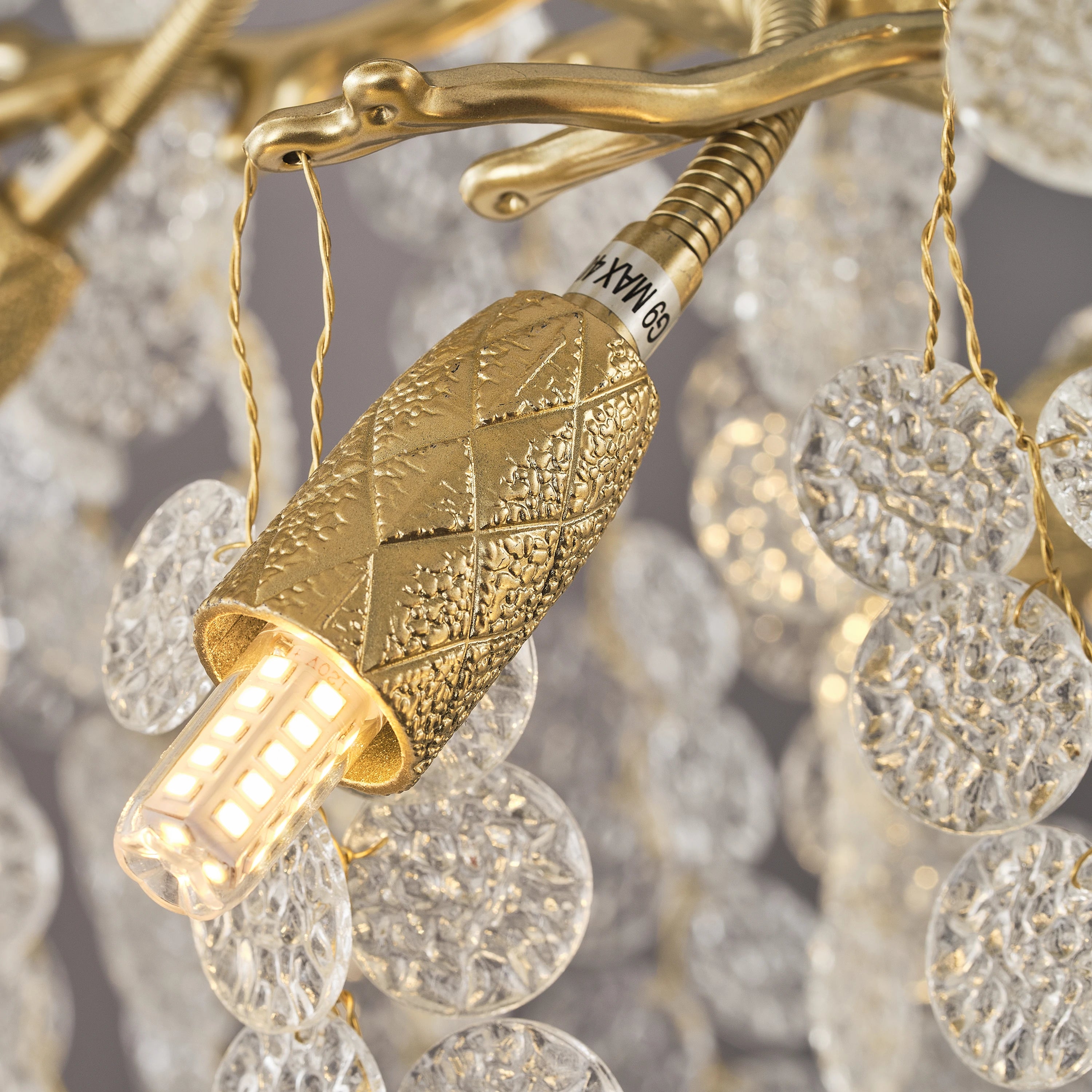 Shiro Noda Crystal Tree Branch Linear Chandelier 72"W#Finish_Gold