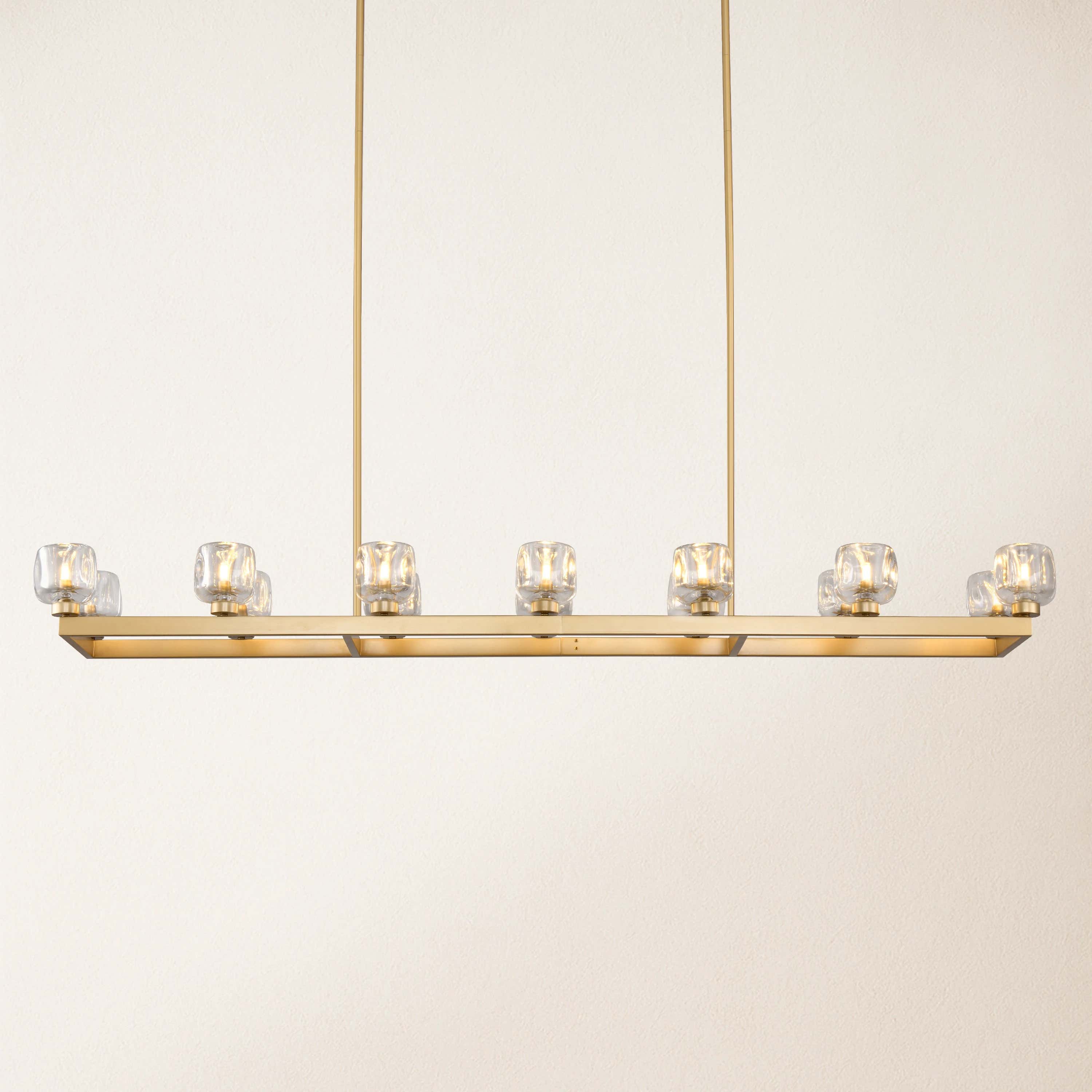 Vellum Rectangular Chandelier 68"W#Finish_Gold