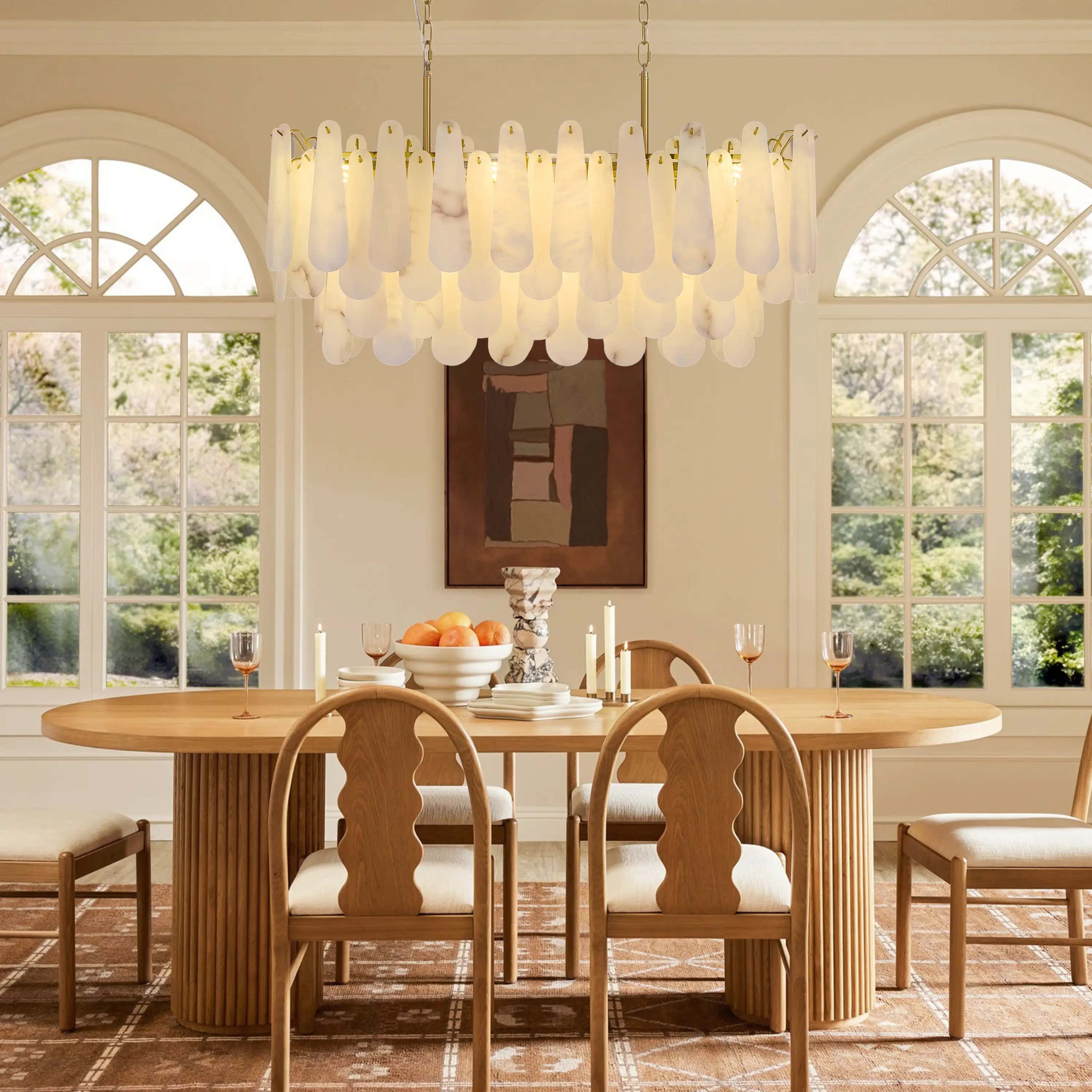 Caldera Alabaster Rectangular Chandelier 40"