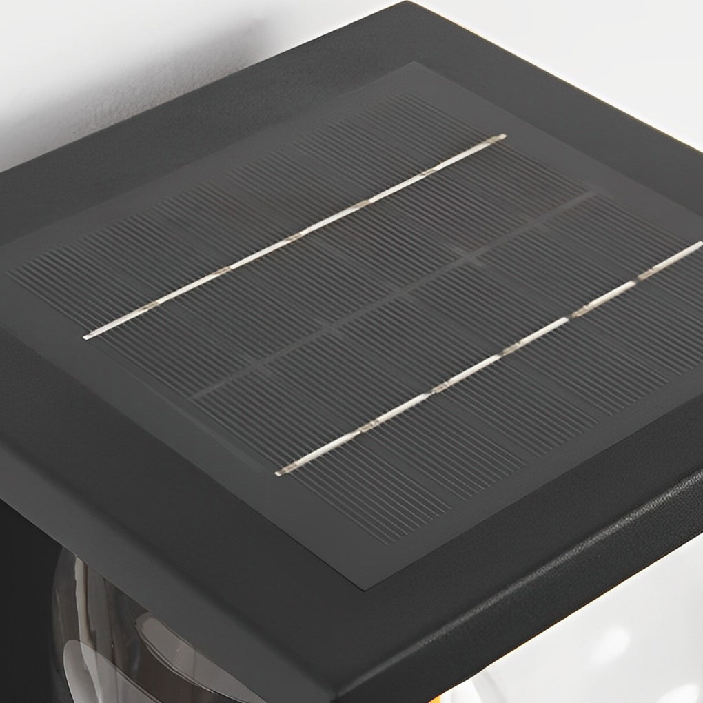 Wasserdichte LED-Glas-Wandleuchten für den Außenbereich, schwarz, moderne Solar-Wandleuchten mit Fernbedienung