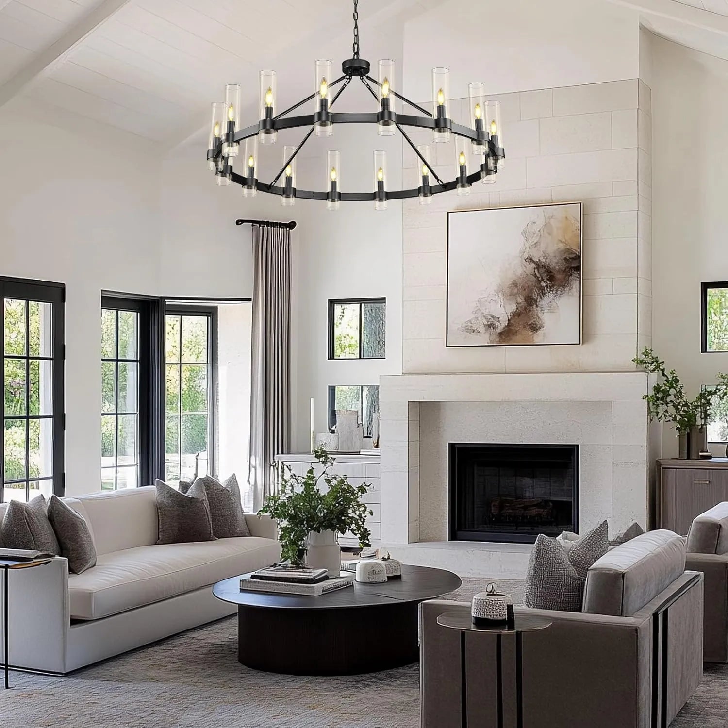 Cylora Glass Tube Round Chain Chandelier 60"D#Finish_Black