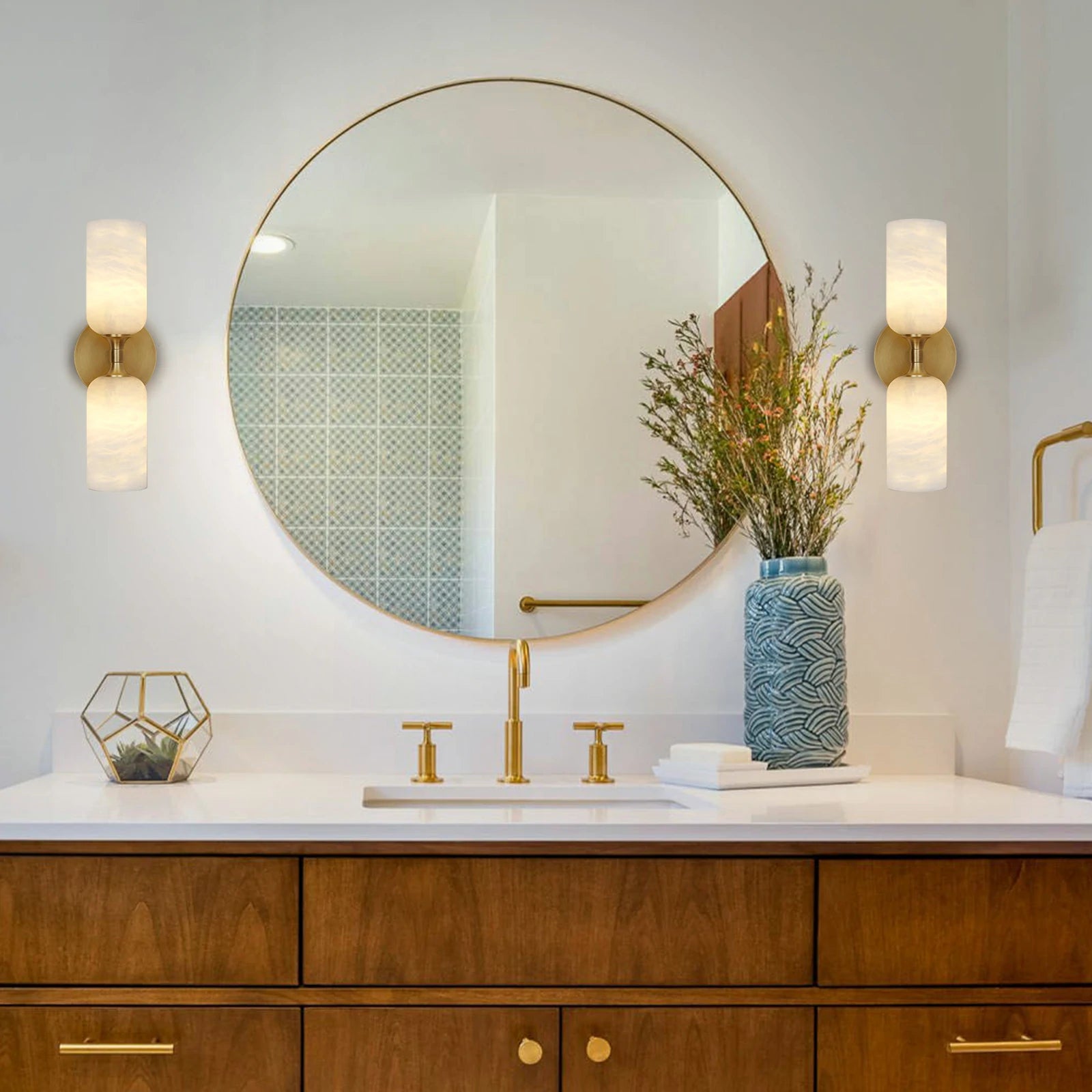 Axis Alabaster Wall Sconce 14"H#Finish_Gold