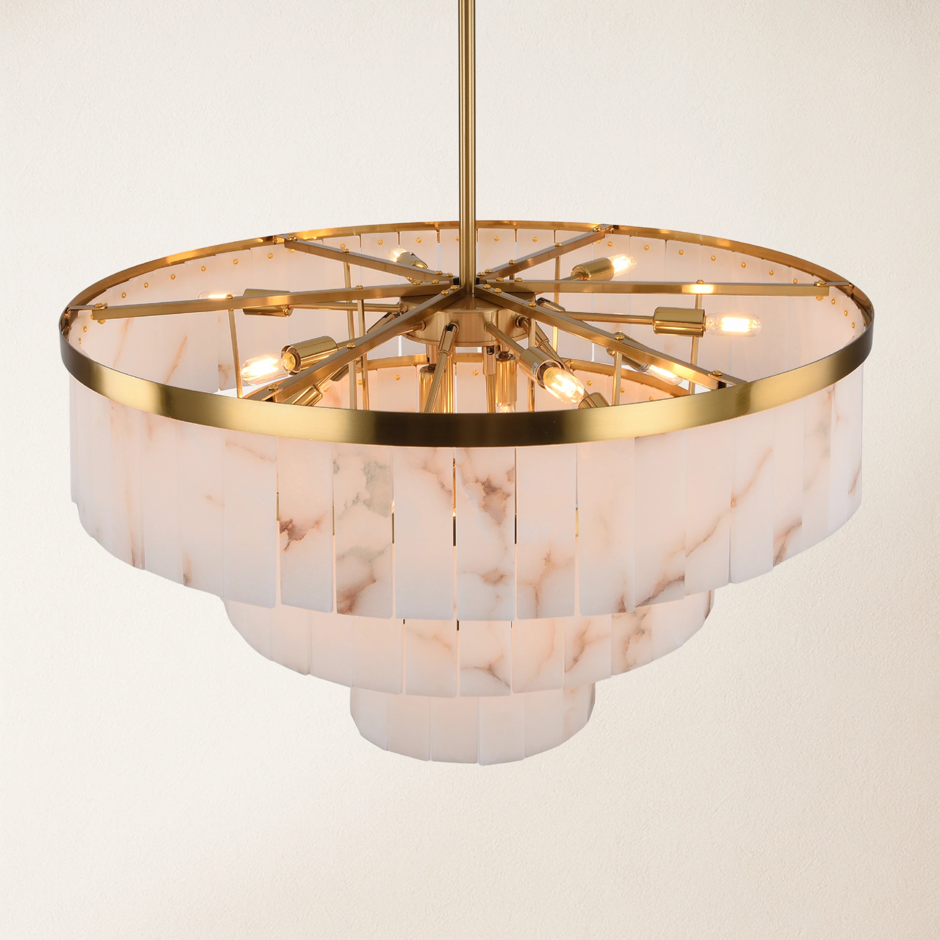 Solmare Alabaster Round Chandelier 34"#Finish_Gold