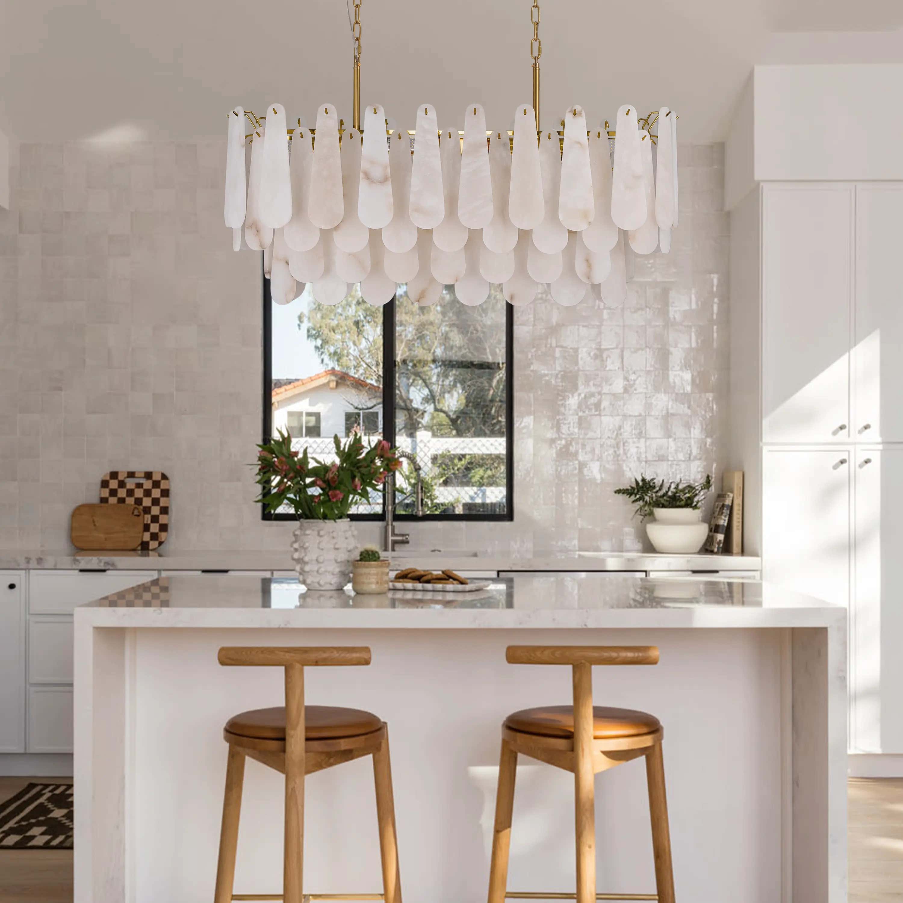 Caldera Alabaster Rectangular Chandelier 40"