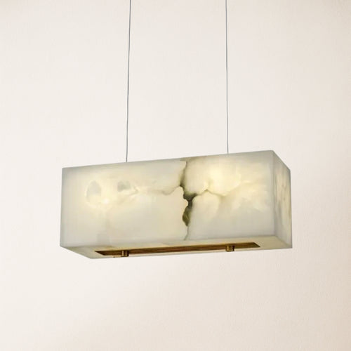 Dave Alabaster Quaderförmiger Kronleuchter für das Esszimmer, 45,7 cm breit