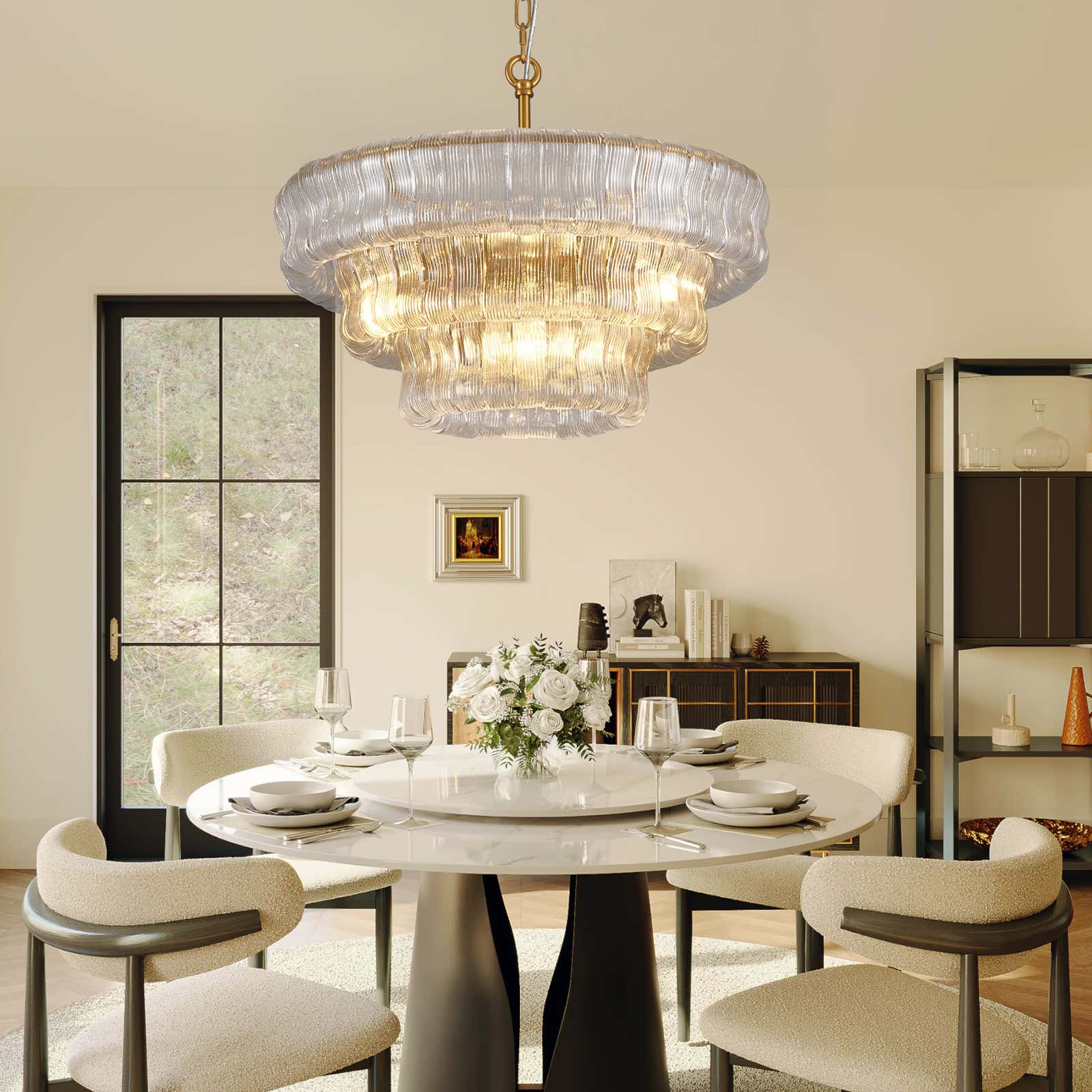 Ondalia Tiered Glass Round Chandelier 24"D