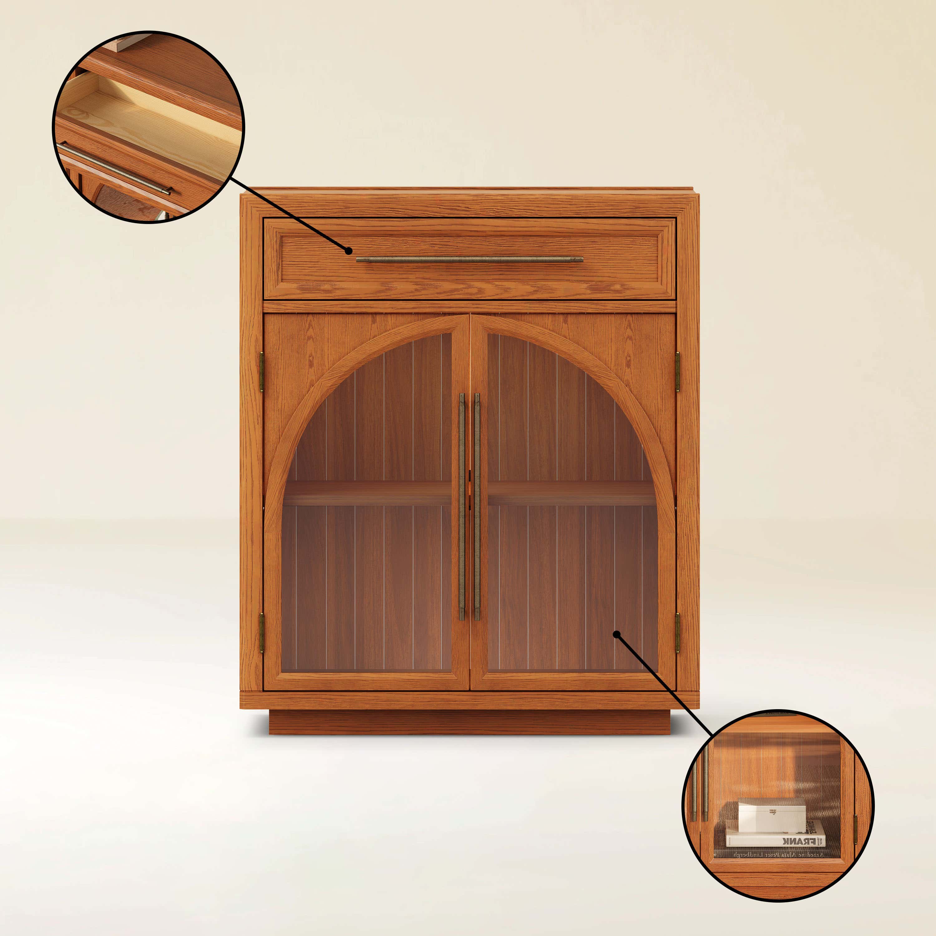 Alvar gewölbter 32-Zoll-Lagerschrank aus Eiche mit Schubladen