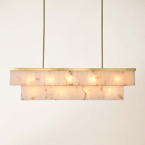 Solmare Alabaster Rectangular Chandelier 55"W#Finish_Gold