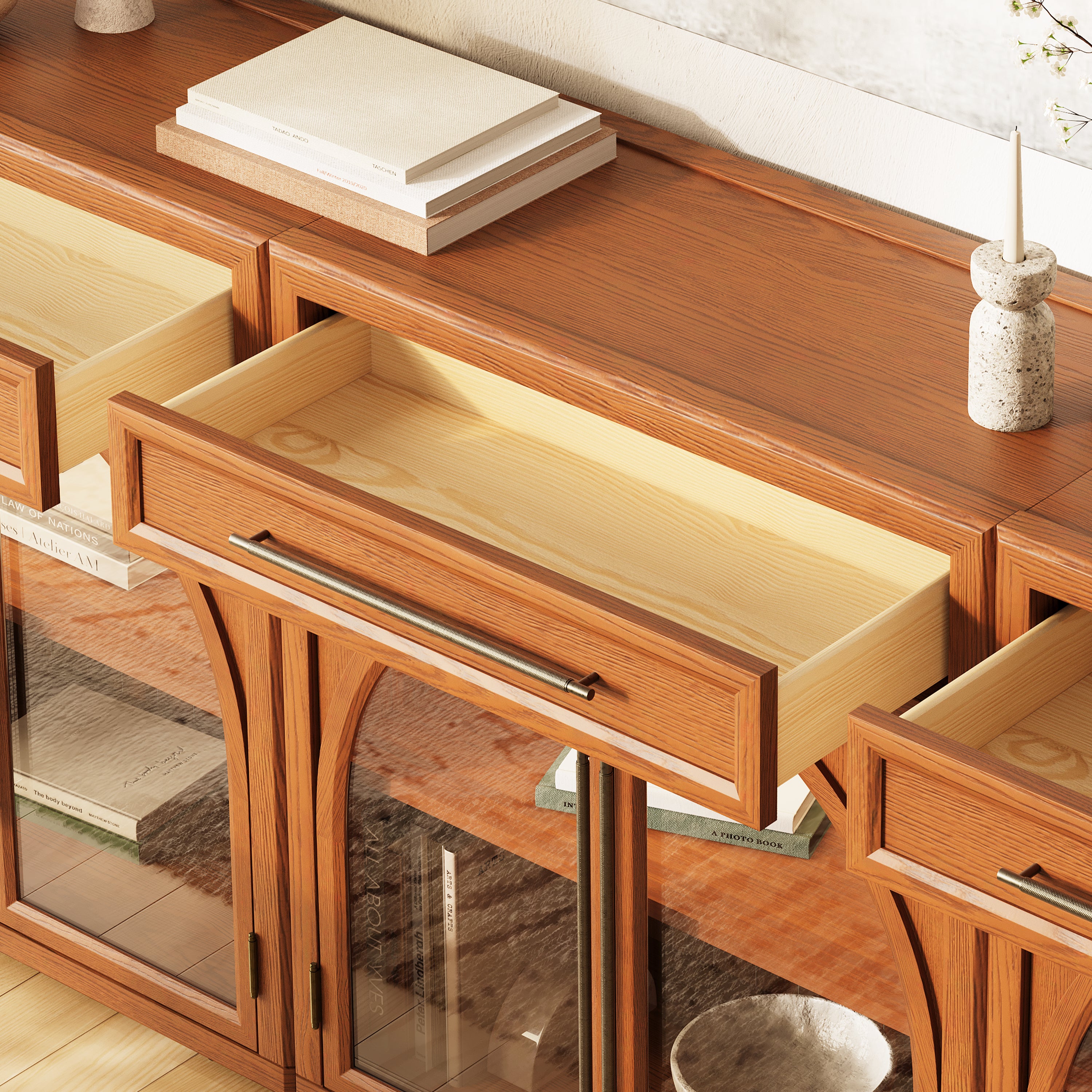 Alvar gewölbtes 96" Sideboard aus Eiche mit Schubladen (3er-Set)