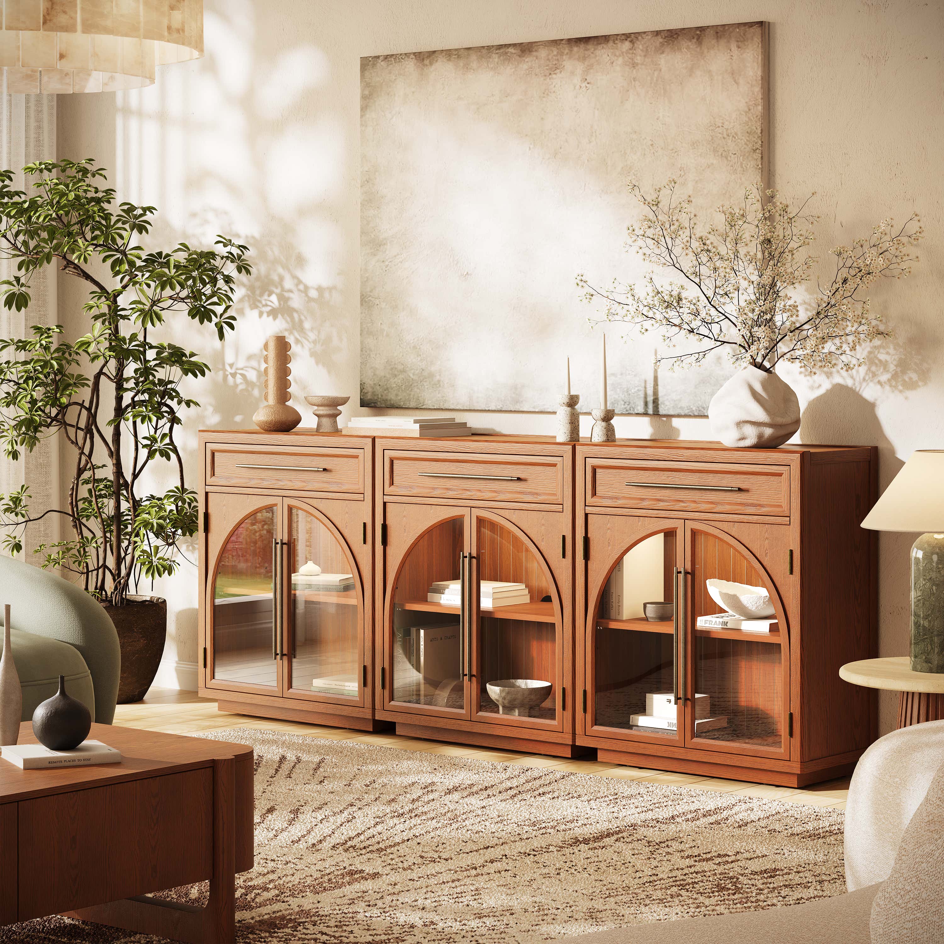 Alvar gewölbtes 96" Sideboard aus Eiche mit Schubladen (3er-Set)