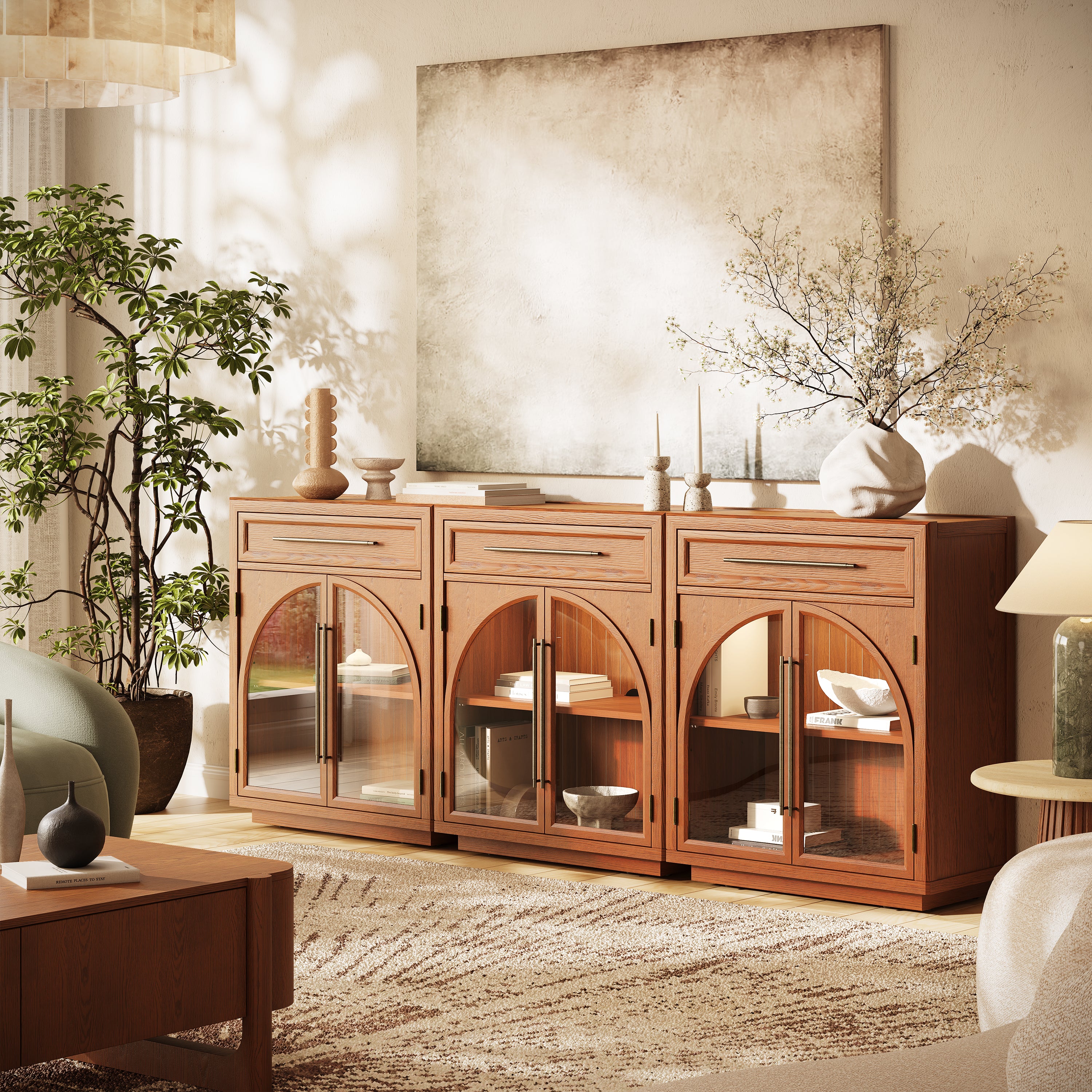 Alvar gewölbtes 96" Sideboard aus Eiche mit Schubladen (3er-Set)