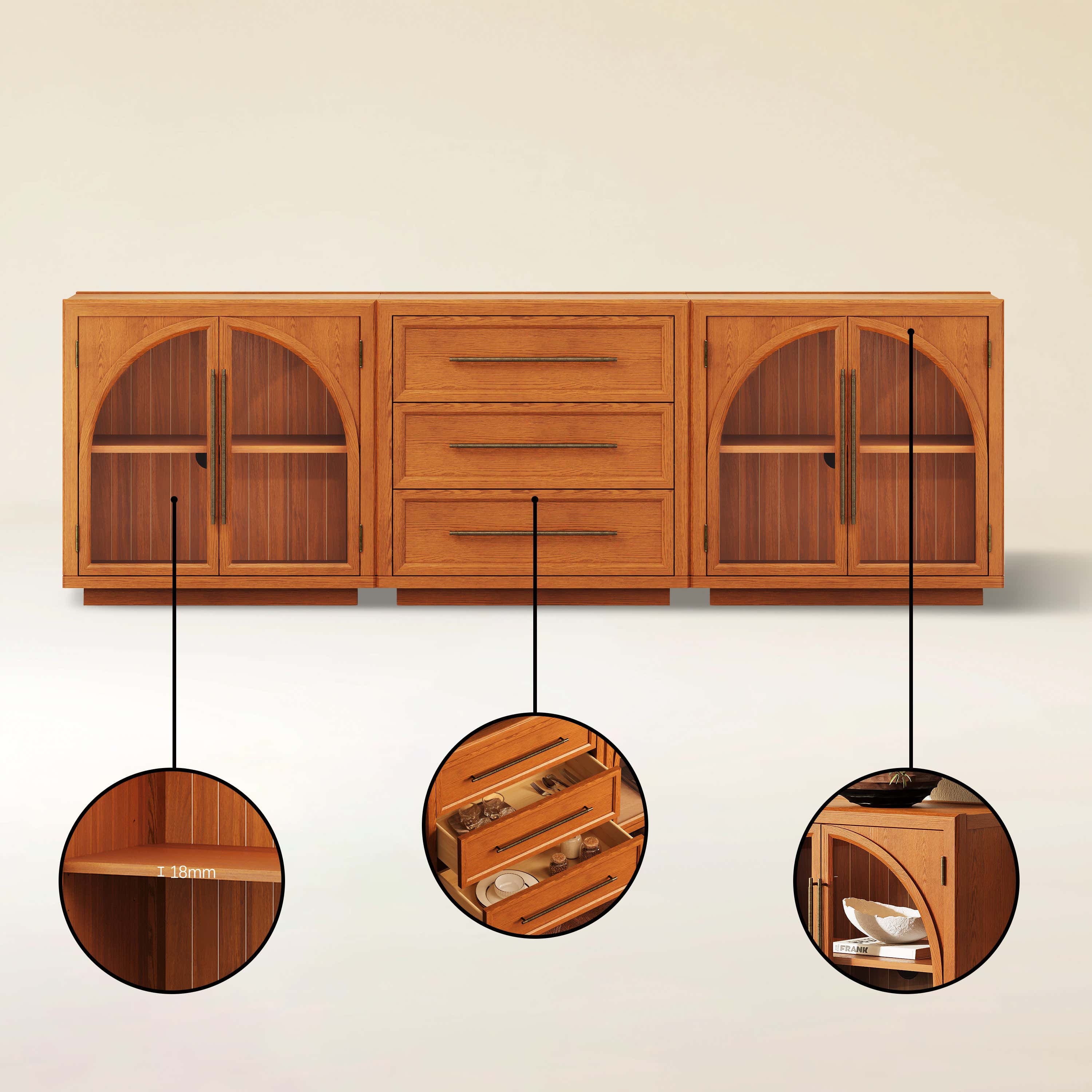 Alvar Arched 94,5″ Modulare Medienkonsole aus Eiche (3er-Set)