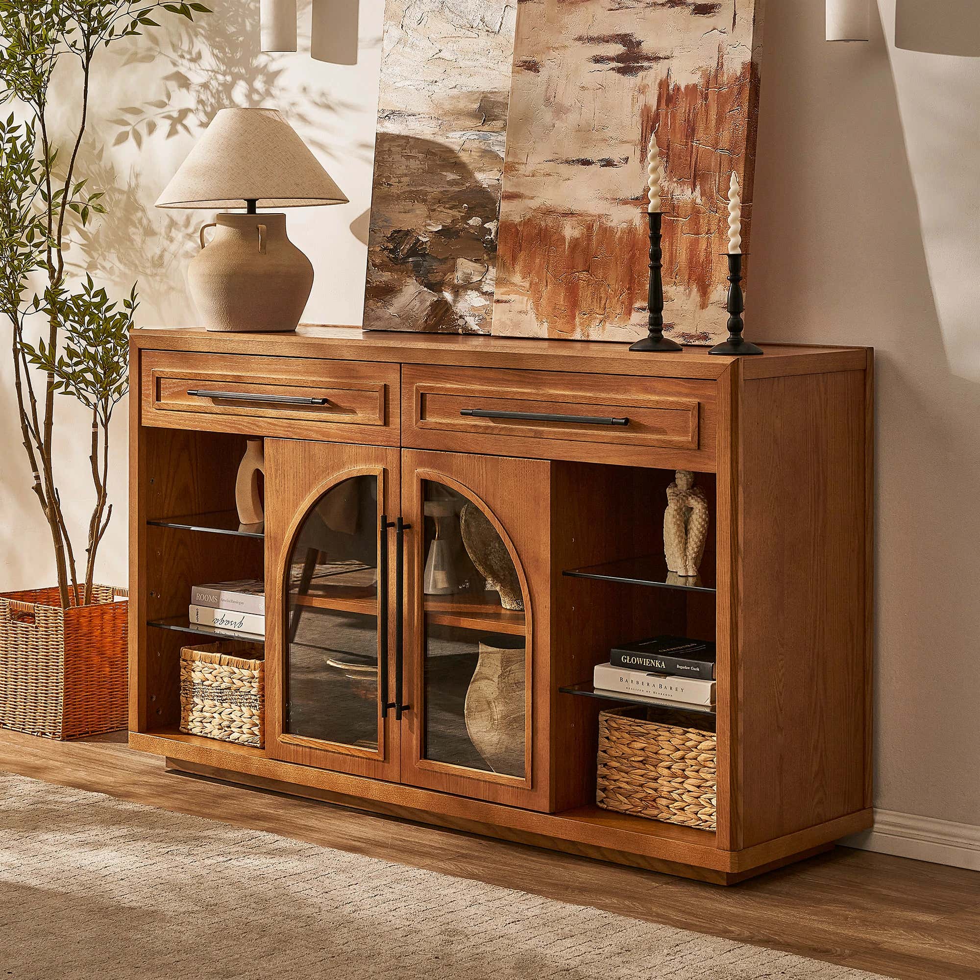 Alvar Sideboard aus gewölbtem Glas aus Eiche, 160 cm breit