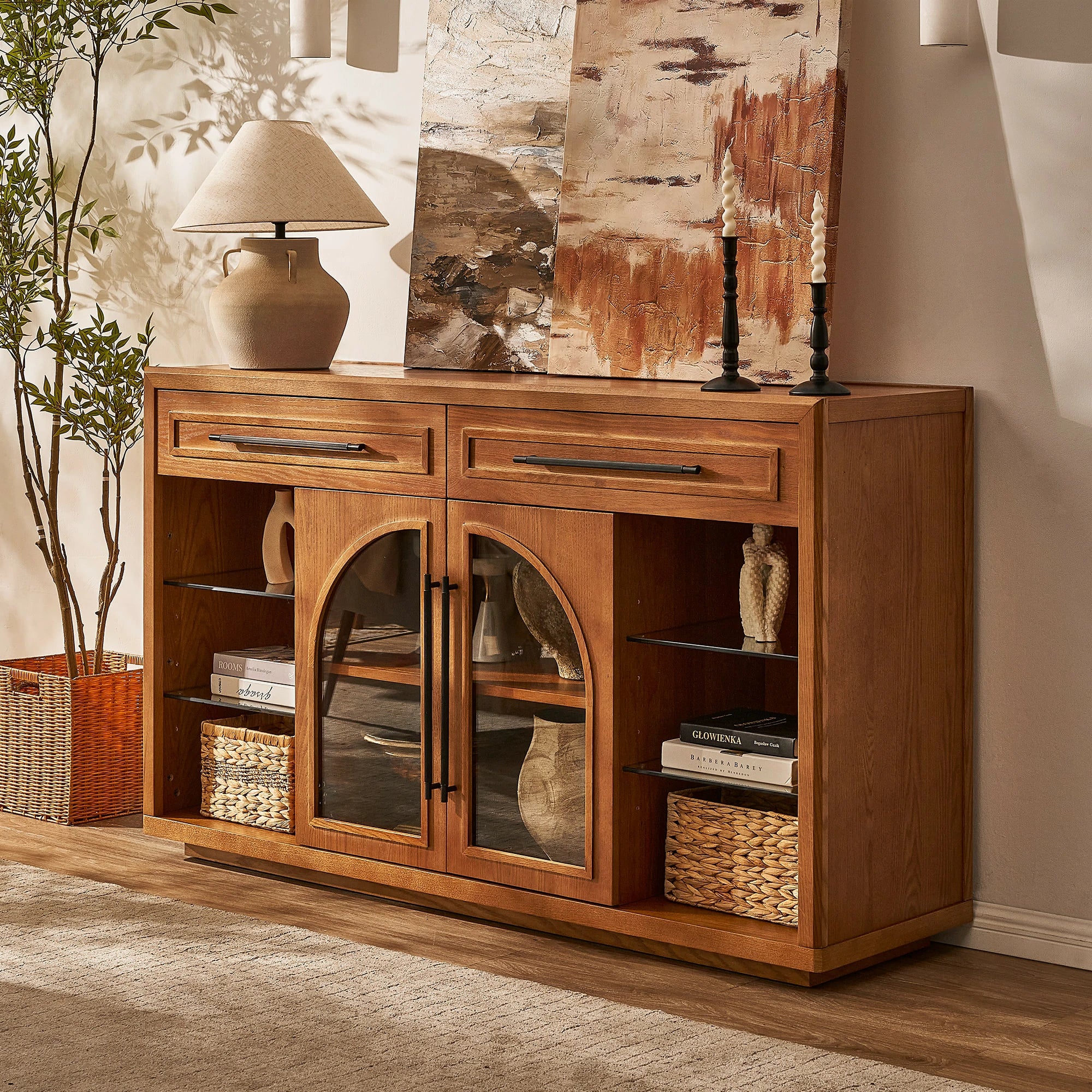 Alvar Sideboard aus gewölbtem Glas aus Eiche, 160 cm breit