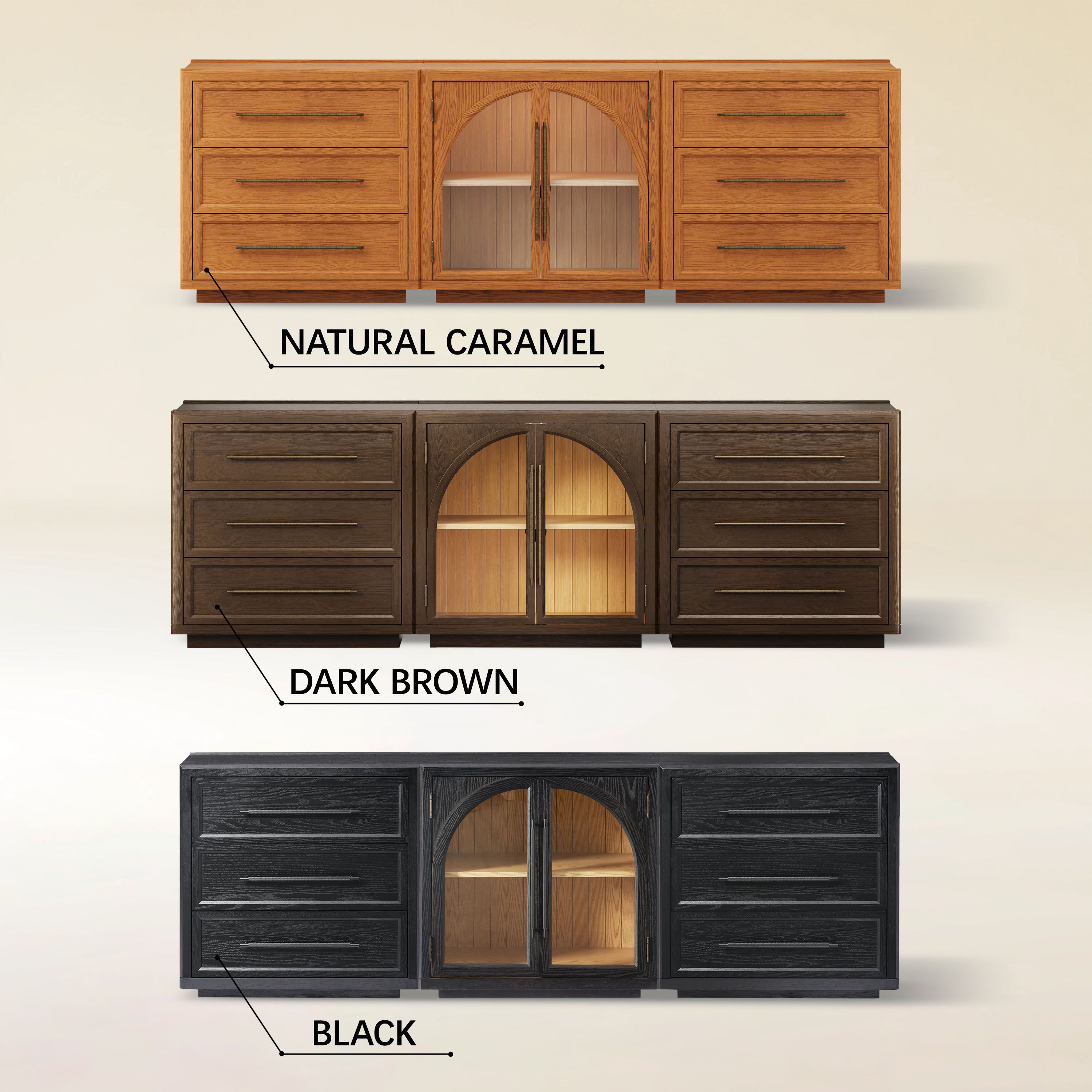 Alvar Arched 94,5″ Modulare Medienkonsole aus Eiche (3er-Set)