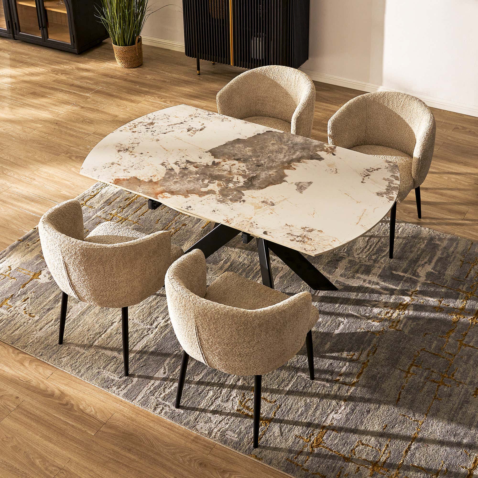 Labarthe Erweiterter rechteckiger Esstisch aus Sinterstein, 160–241 cm