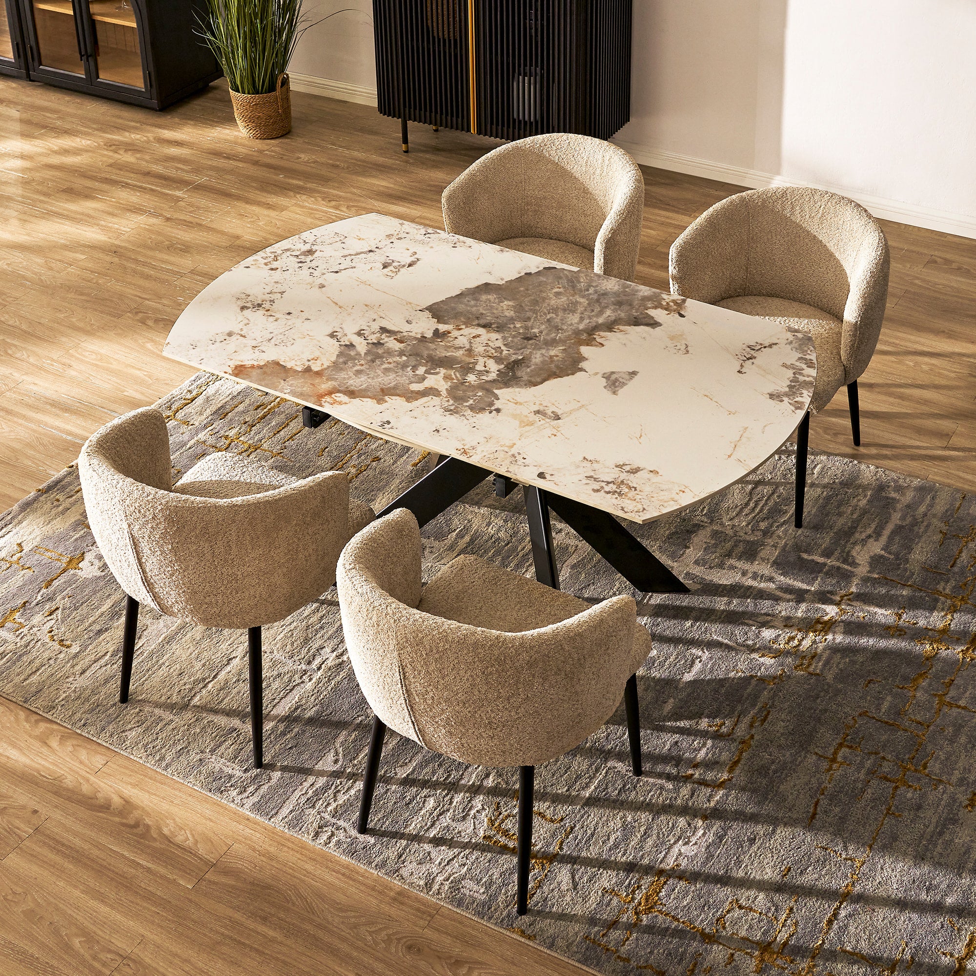 Labarthe Erweiterter rechteckiger Esstisch aus Sinterstein, 160–241 cm