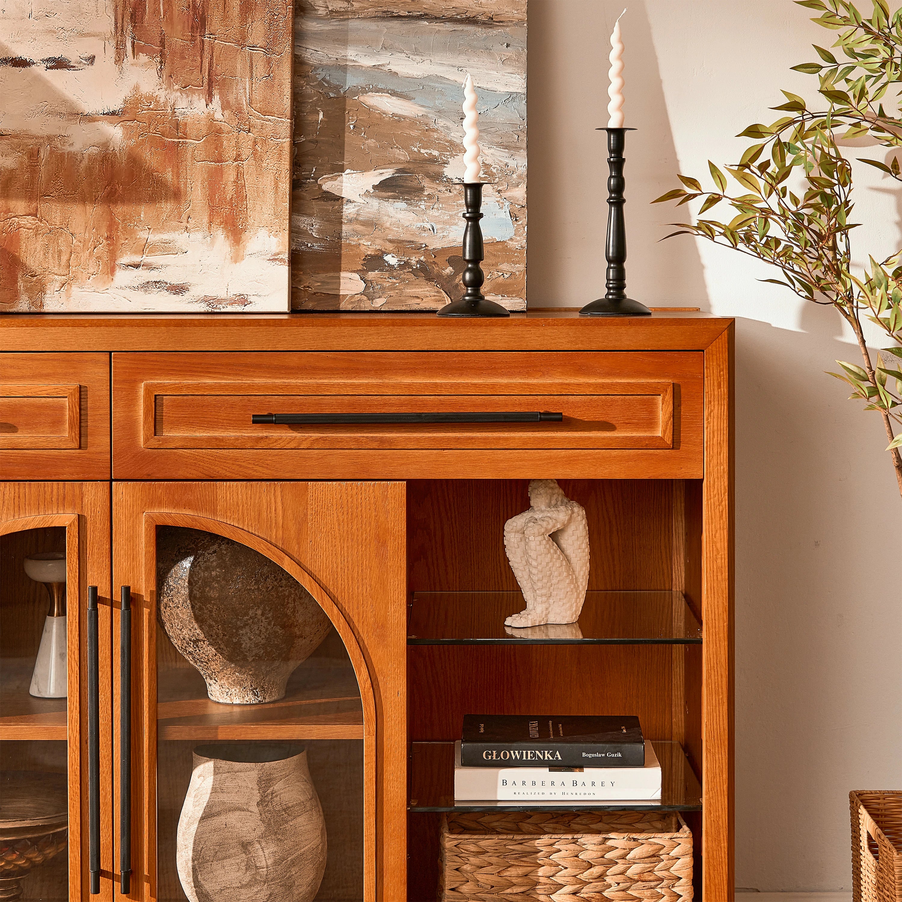 Alvar Sideboard aus gewölbtem Glas aus Eiche, 160 cm breit