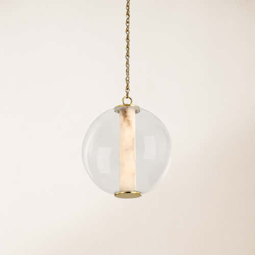 Auroba Alabaster Tube Glass Globe Pendant 14''D
