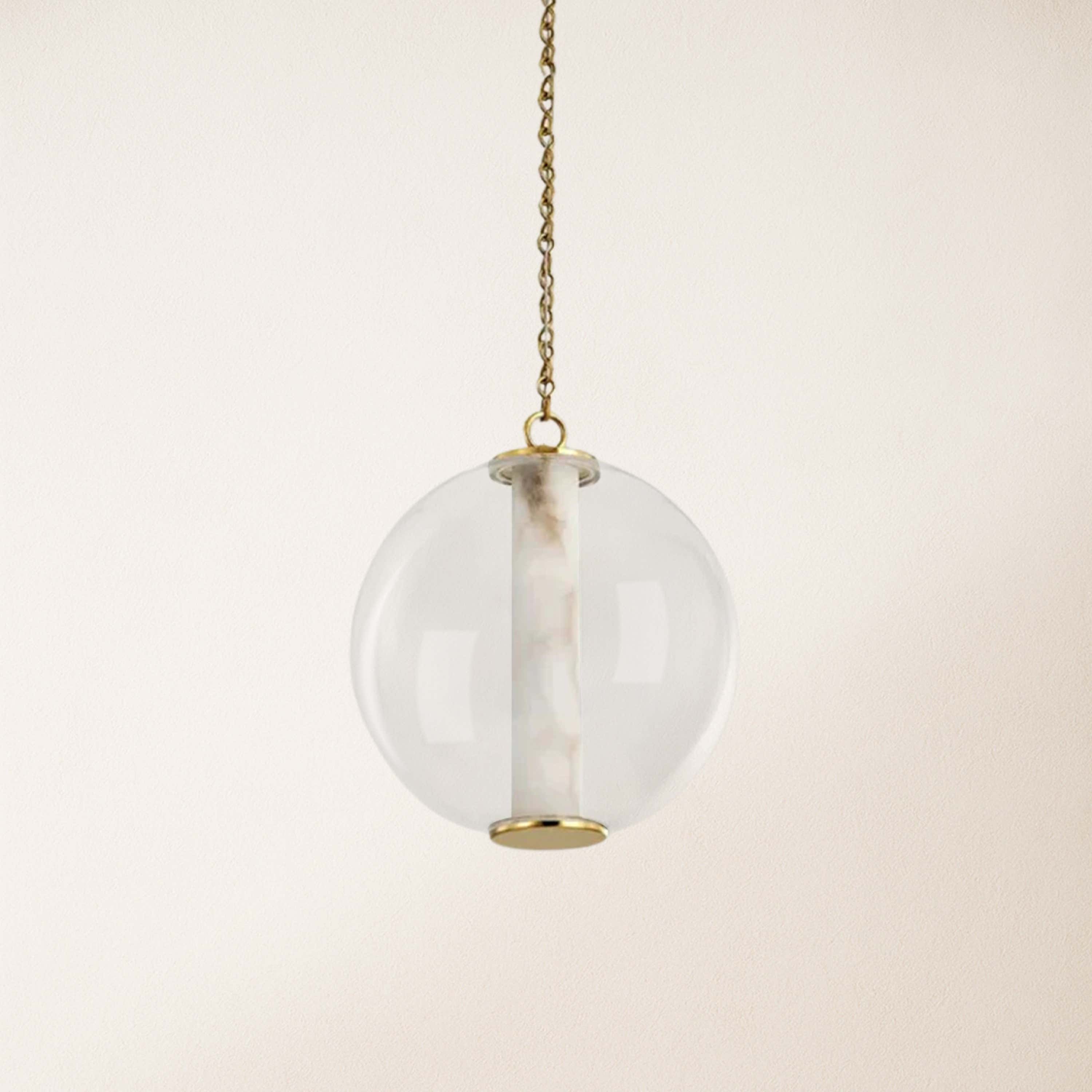 Auroba Alabaster Tube Glass Globe Pendant 14''D