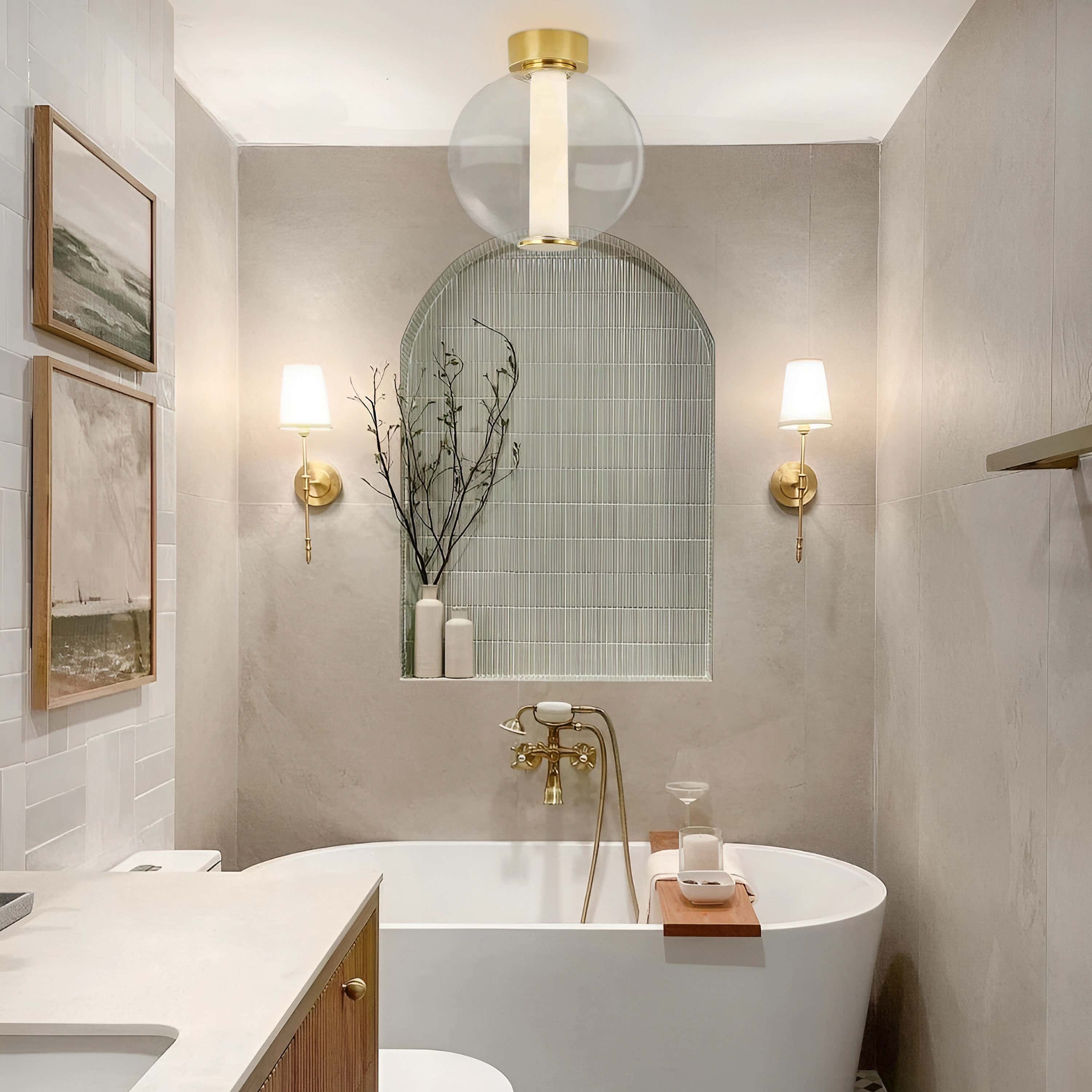 Auroba Alabaster Tube Glass Globe Ball Flush Mount 13''D