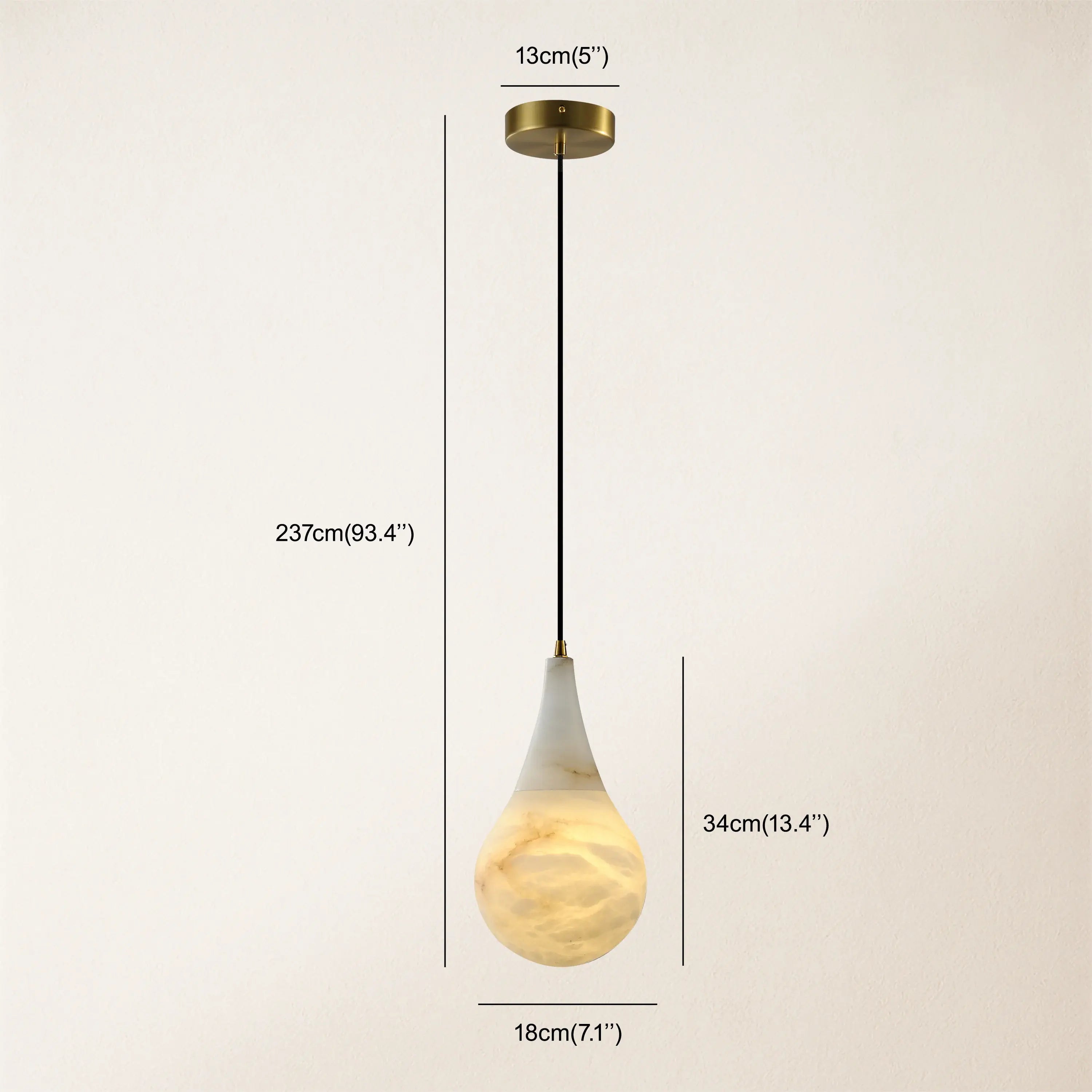 Ares Alabaster-Wassertropfen-Anhänger, 18 cm Durchmesser