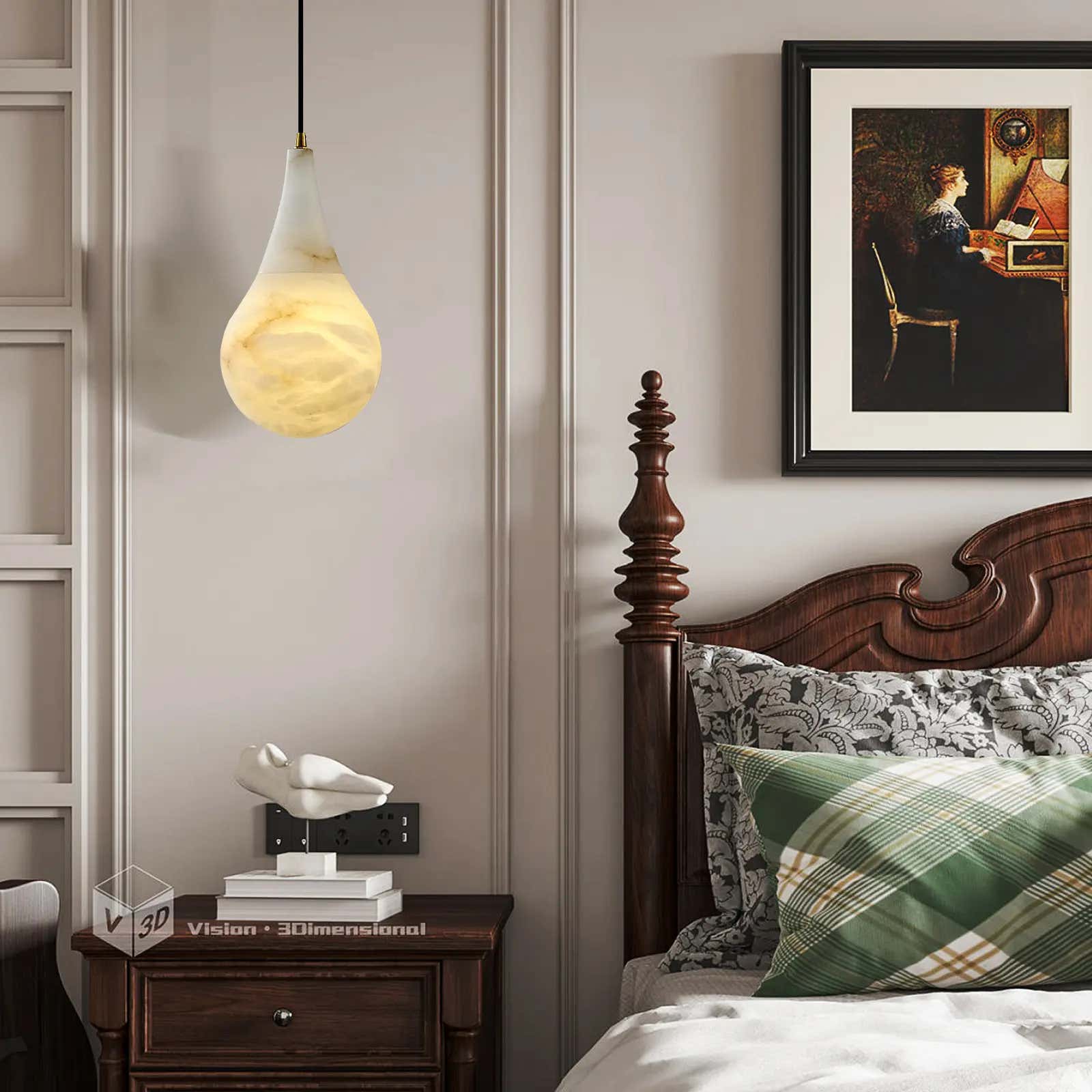 Ares Alabaster-Wassertropfen-Anhänger, 18 cm Durchmesser