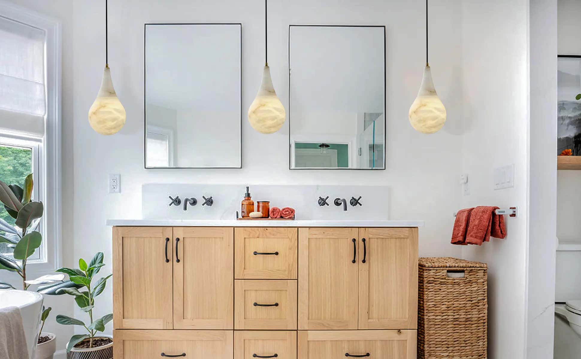 Ares Alabaster Moderner Wassertropfen-Anhänger, 15,2 cm Durchmesser