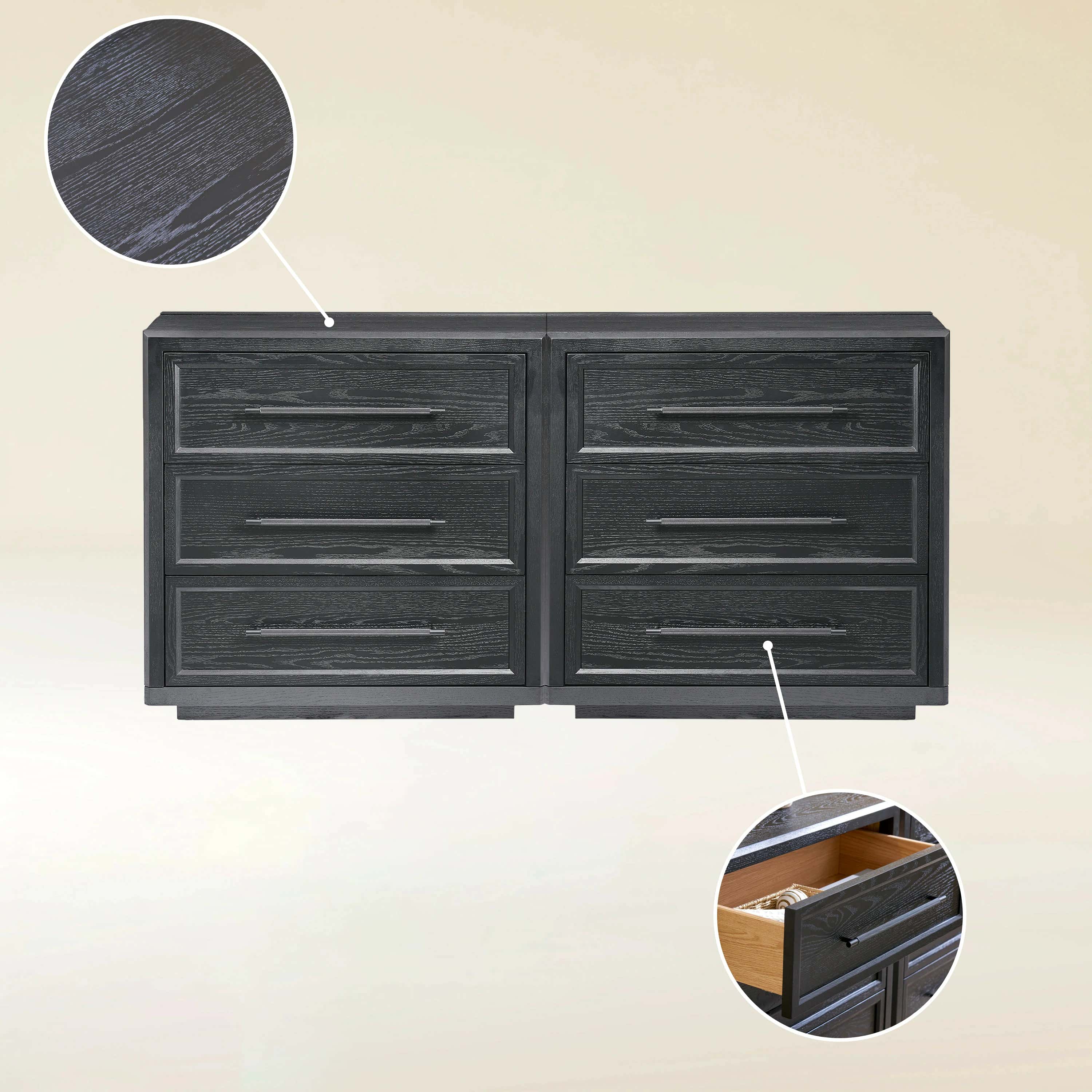 Alvar 63″ Eichenkommode mit 6 Schubladen (2er-Set)